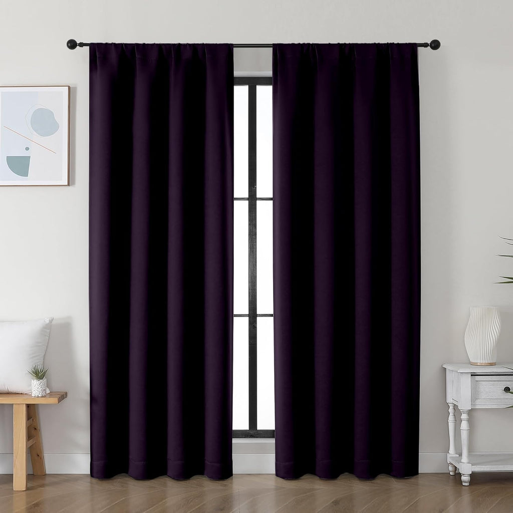 Simplebrand Ava BlackBerry Blackout Curtains for Bedroom 72 Inch Length 2 Panels Set, Privacy Thermal Insulated Rod Pocket Window Curtains…