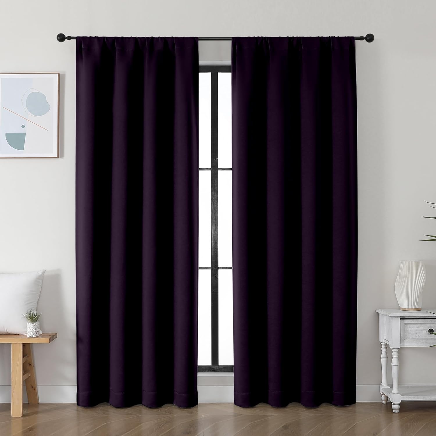 Simplebrand Ava BlackBerry Blackout Curtains for Bedroom 72 Inch Length 2 Panels Set, Privacy Thermal Insulated Rod Pocket Window Curtains…