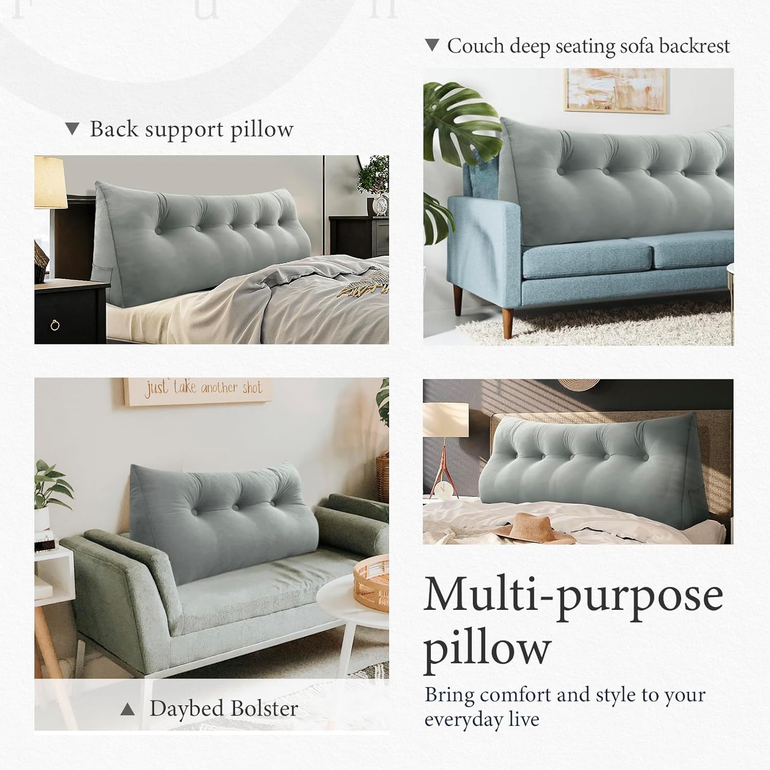 Headboard Pillow Twin for Dorm - Velvet Bed Wedge Headboard Reading Pillow for Sitting in Bed, Positioning Support Backrest Pillow with…