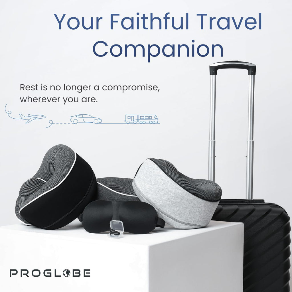 Proglobe Orthopedic Neck Pillow Travel Neck Pillows for Airplanes, Memory Foam Kit, Updated Resting Material, Airplane Travel Set with 3D…
