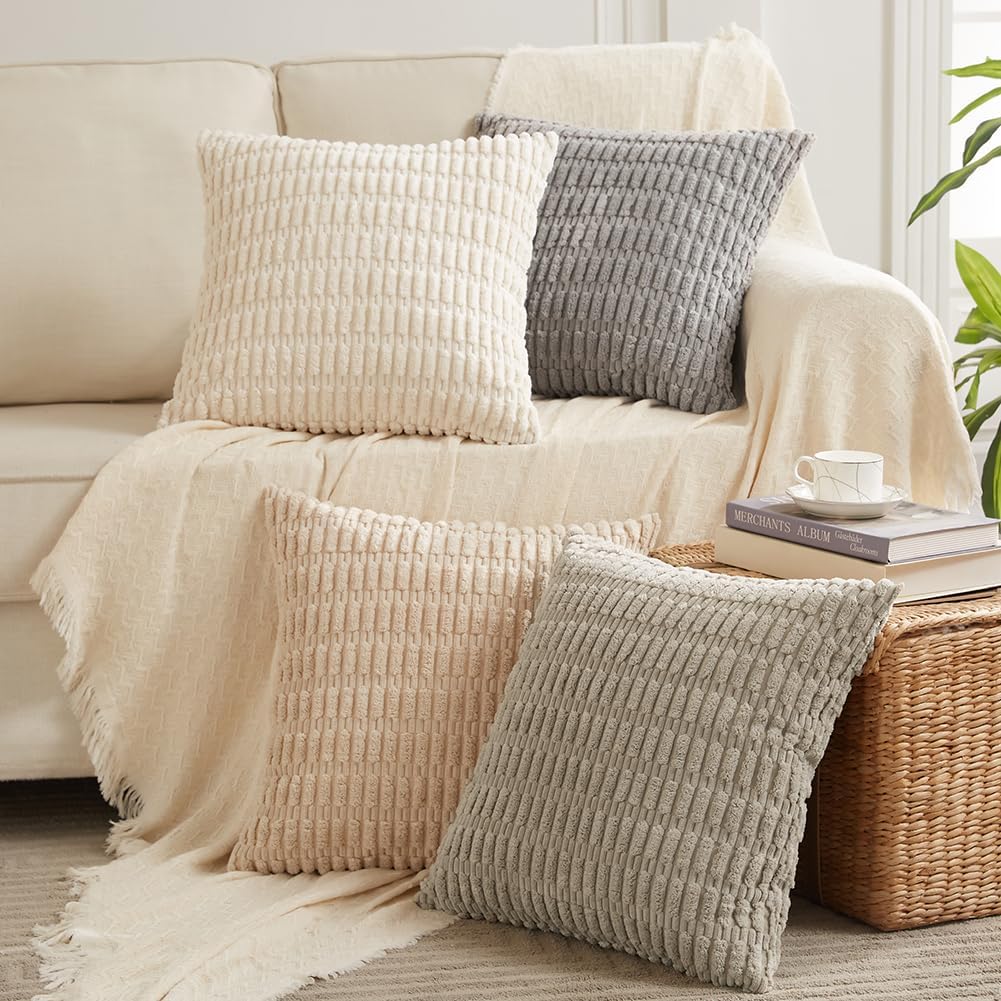 Fancy Homi Decorative Throw Pillow Covers for Bed Couch Bedroom Bench, Soft Corduroy Solid Pillow Case, Rustic Farmhouse Boho Room…