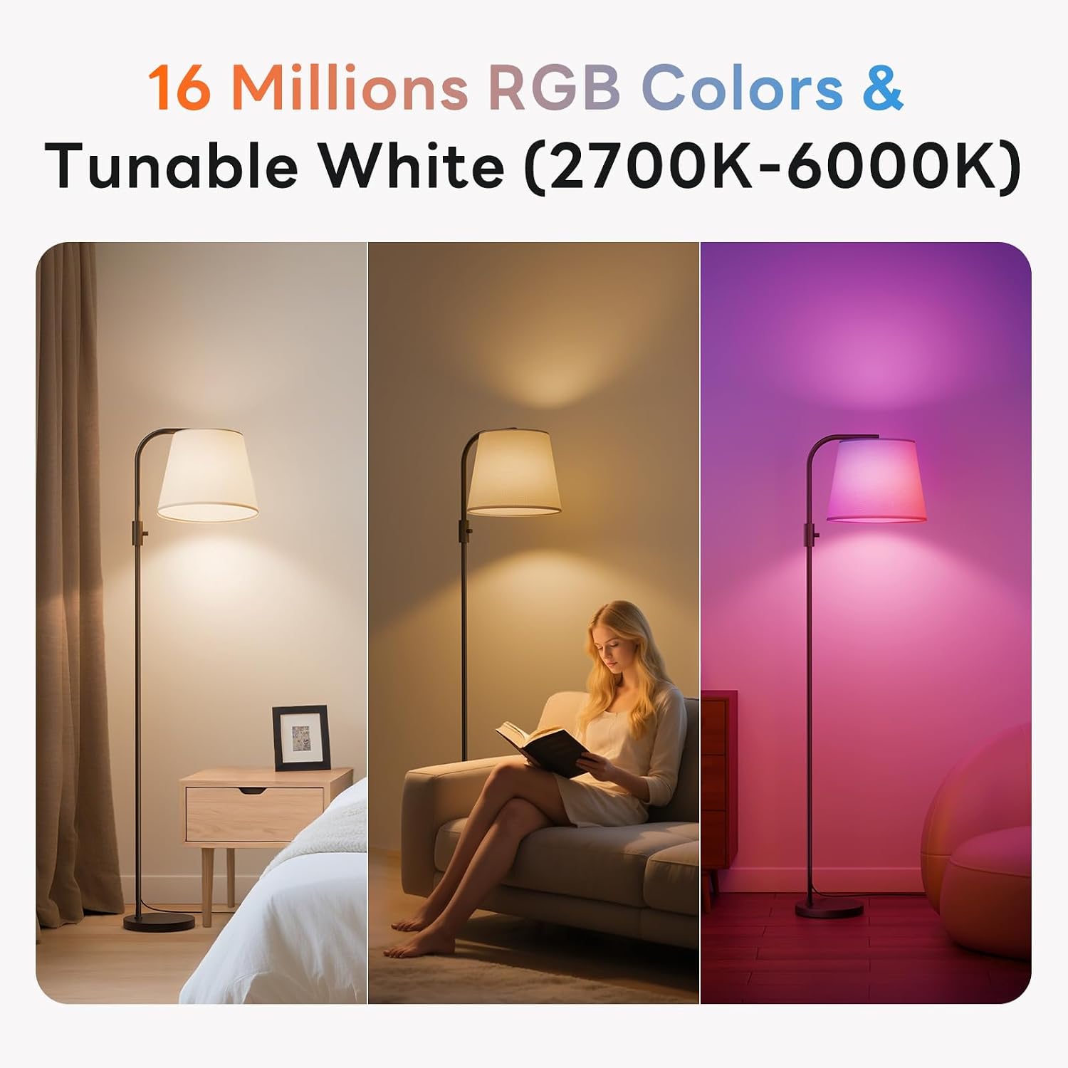 Arc Floor Lamp for Living Room with Smart RGBCW Color Changing Bulbs Dimmable, Stand lamp Compatible with Alexa, Siri, Google Voice & App…