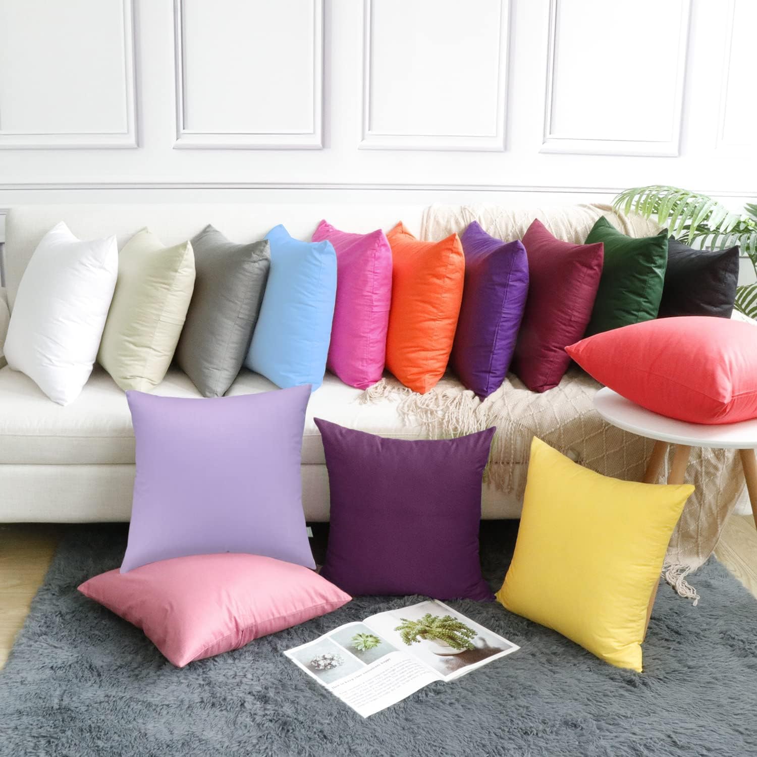 Thmyo 4-Pack 100% Cotton Comfortable Solid Decorative Throw Pillow Case, Thmyo Square Cushion Cover Pillowcase Sublimation Blank Pillow Cove…