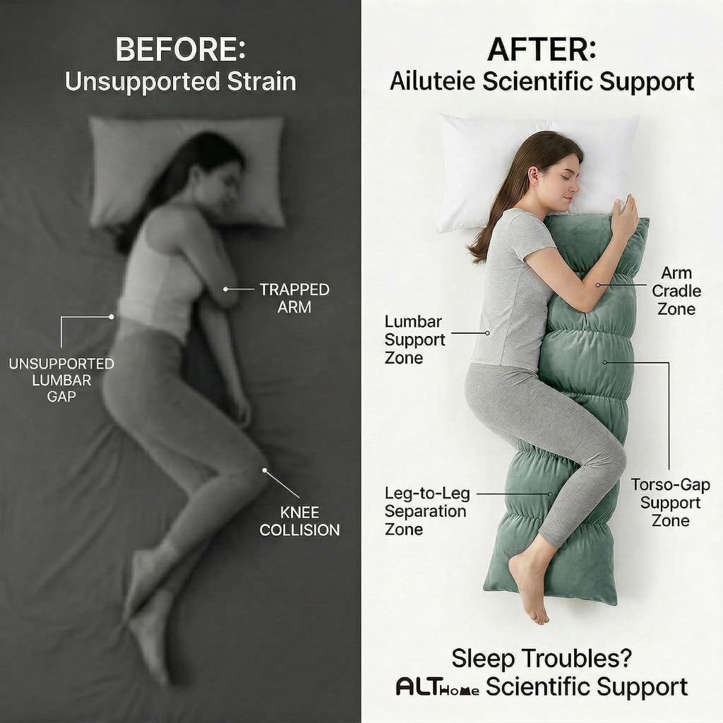 Ailuteie Pat. Pend. Side Sleeper Body Pillow, Long Bed Pillow with Segmented Design and Soft Velvet Washable Pillowcase for Side Sleeping (…