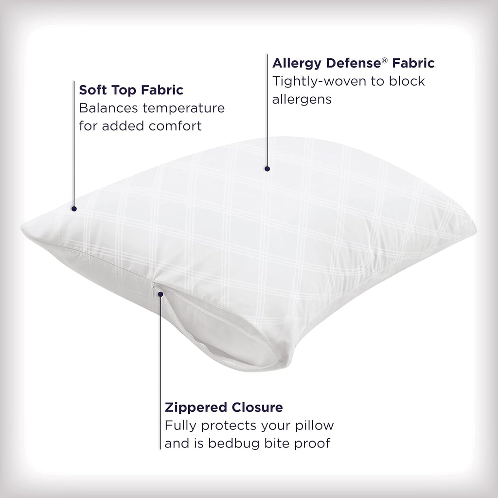 Set of 2 Standard/Queen AllerEase Pillow Protectors - Temperature Balancing, Allergist Recommended - Premium Breathable, Zippered Protectors