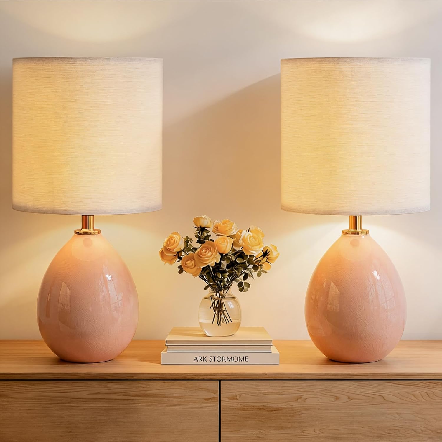 Dawnwake 18.5" Table Lamps Set of 2 for Living Room Bedroom, Bedside Lamps for Night Stands, Desk Nightstand Lamp Dimmable, Modern Linen…