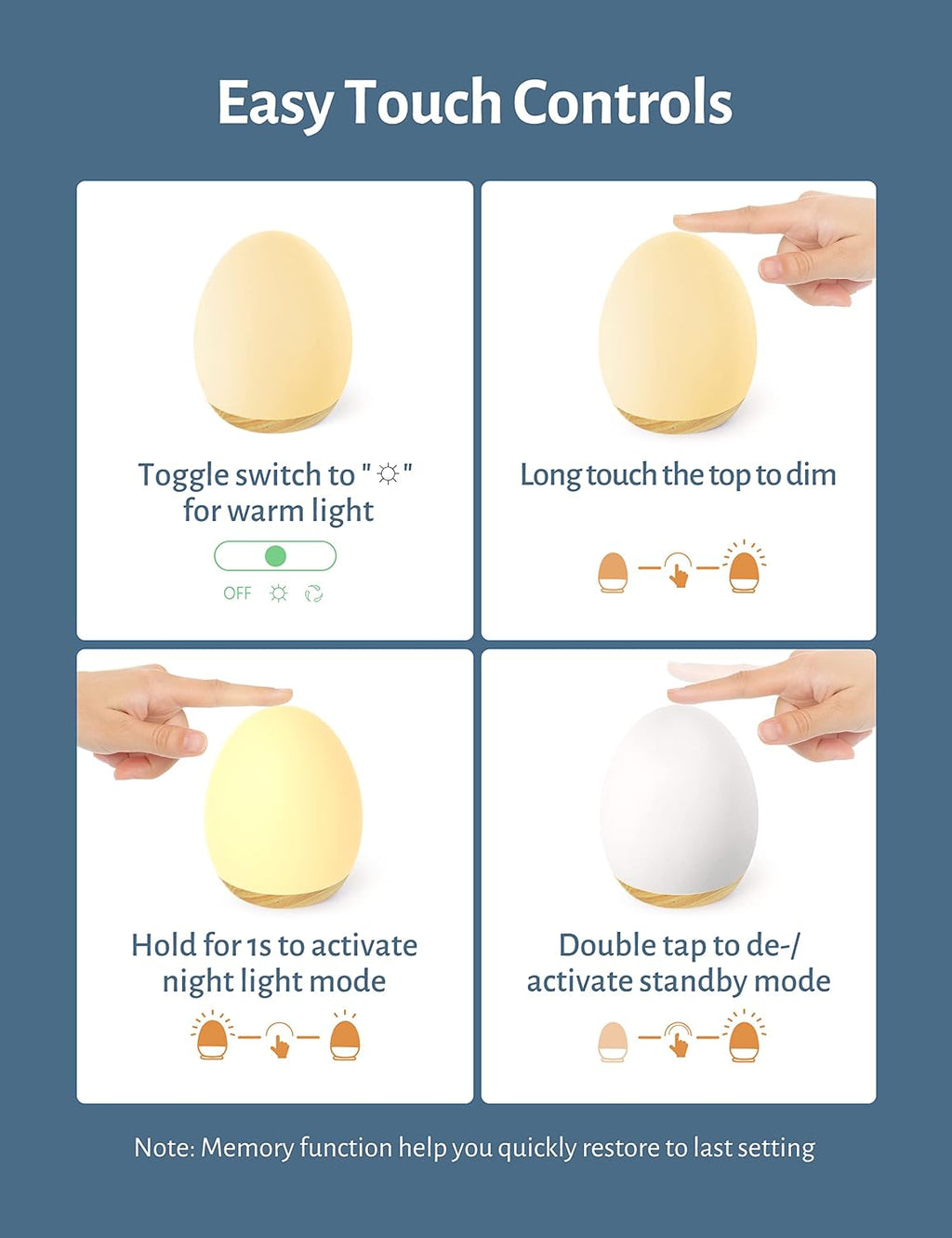 Night Light for Kids, Baby Egg Light with 7 Colors Changing Mode & Stepless Dimming, Nursery Night Lamp BPA Free, Rechargeable Egg Night…