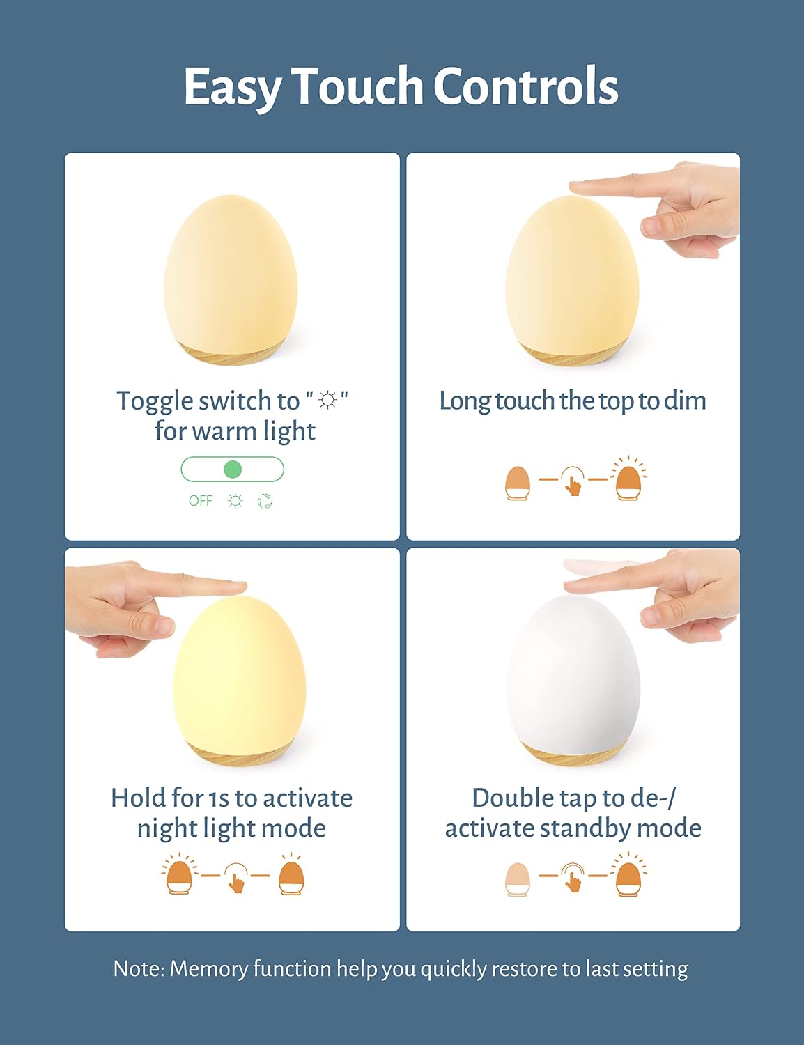 Night Light for Kids, Baby Egg Light with 7 Colors Changing Mode & Stepless Dimming, Nursery Night Lamp BPA Free, Rechargeable Egg Night…