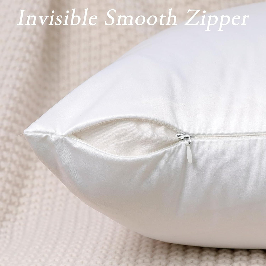 Faylapa 4 Pack Silky Satin Throw Pillow Cases Heavy Silk Satin Decorative Pillow Covers Solid Dyed Soft Pillow Cover Home Decor(White…