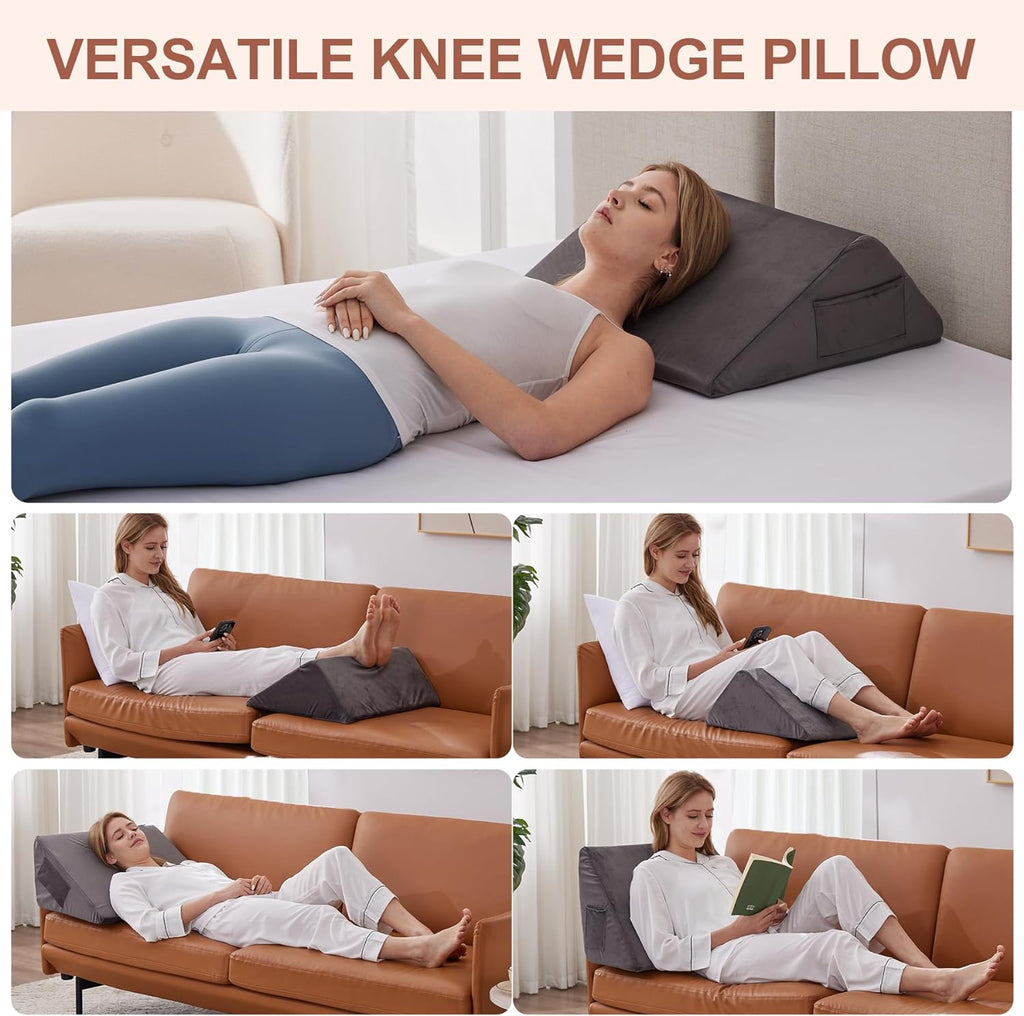 Bedluxe Knee Wedge Pillow, Memory Foam Leg Pillow Bed Wedge for Sleeping, Post Surgery Triangle Pillow for Knee Support, Leg Elevation, Kne…