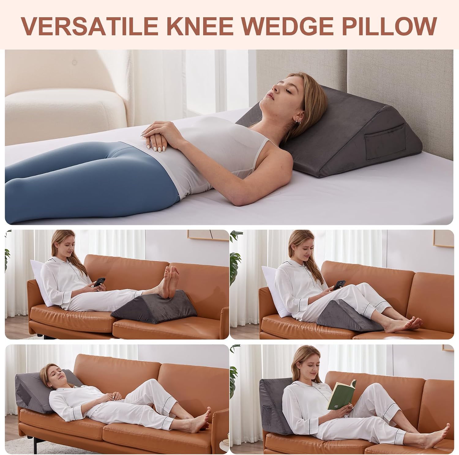 Bedluxe Knee Pillow for Back Sleeping, Leg Pillow Knee Wedge Pillow, Memory Foam Wedge Pillows for Legs After Surgery, Triangle Pillow for…