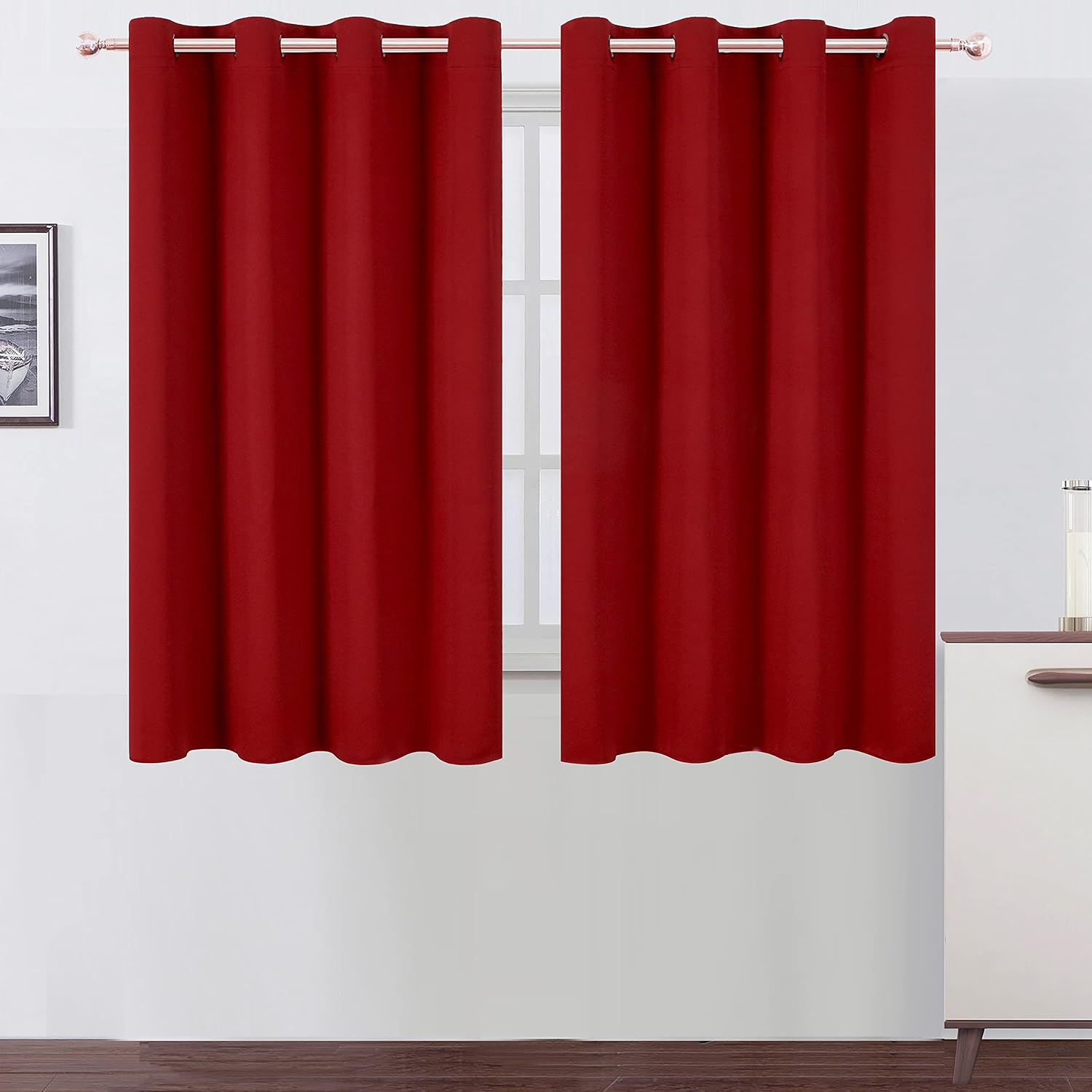 Lemomo Red Blackout Curtains/52 x 45 Inch Length Kids Curtains/Set of 2 Panels Grommet Bedroom Curtains for Living Room 45 Inch Red