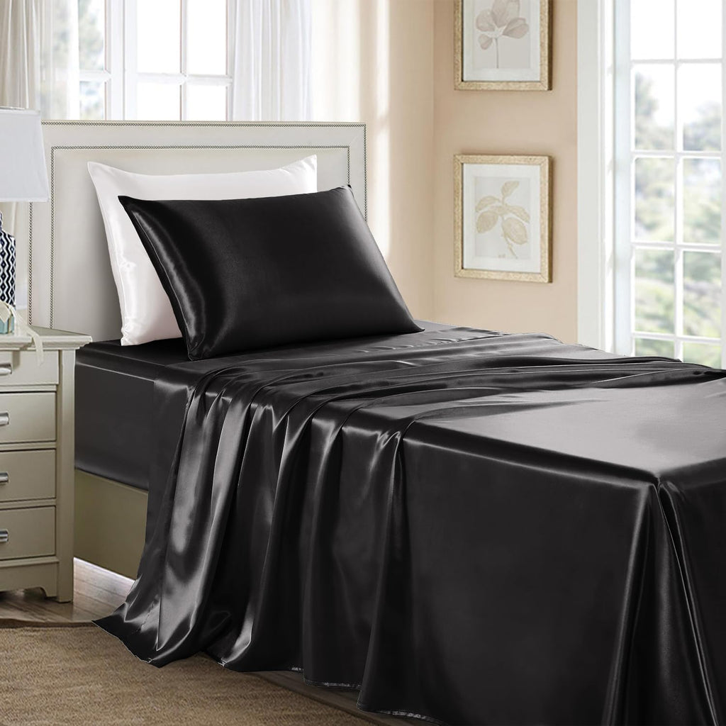 Golal Satin Sheets Twin XL Size - 3 Pieces Luxury Silky Soft Bed Sheets, Wrinkle-Free Black Satin Silk Sheet Set with 1 Deep Pocket Fitted…