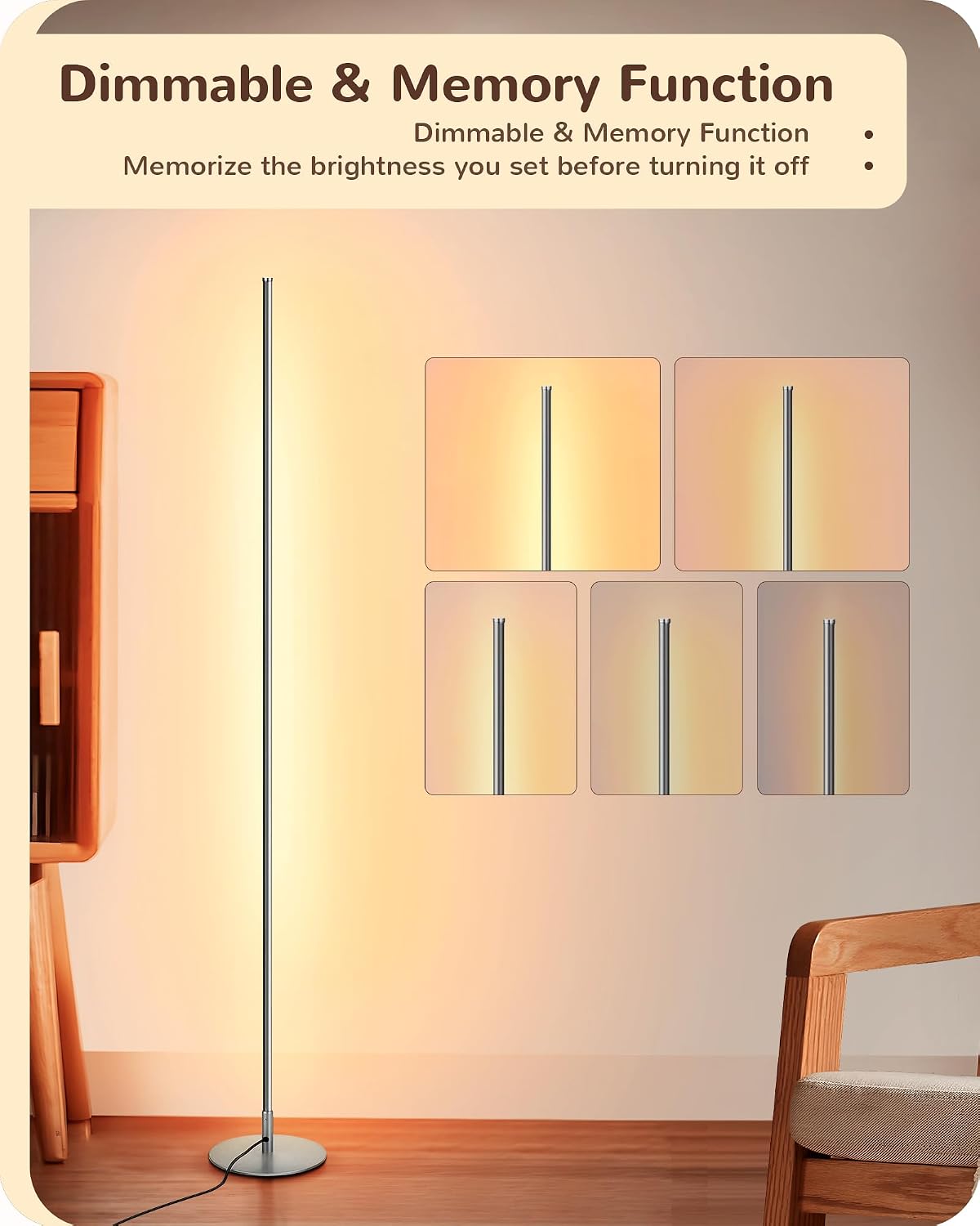 EDISHINE LED Corner Floor Lamp, Minimalist Dimmable Light with Remote, 57.5 Inches Tall Floor Lamps for Living Room, Bedroom, Home…