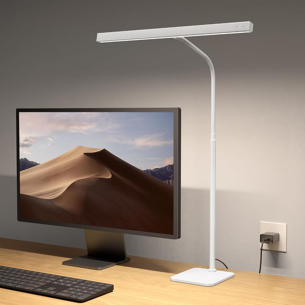 SUPERDANNY LED Desk Lamp for Home Office, Eye-Caring Desk Light with Base, 12W Touch Control 3 Colors Dimmable Brightness, Gooseneck…