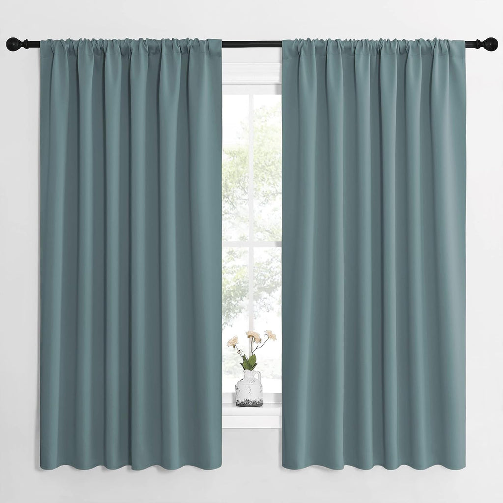 NICETOWN Greyish Blue Blackout Curtains Panels for Window, Thermal Insulated Rod Pocket Blackout Drapes/Draperies for Living Room (2…