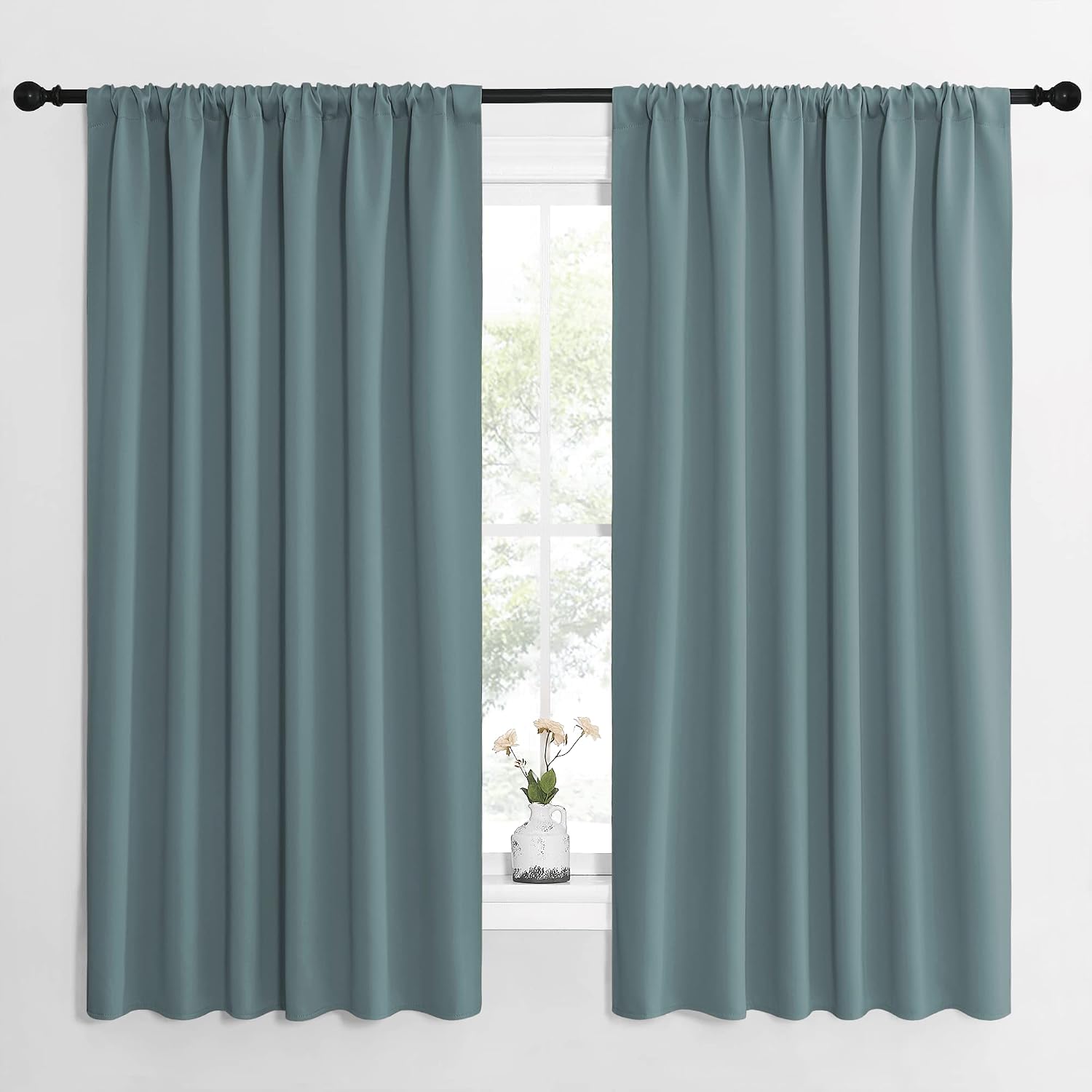 NICETOWN Greyish Blue Blackout Curtains Panels for Window, Thermal Insulated Rod Pocket Blackout Drapes/Draperies for Living Room (2…