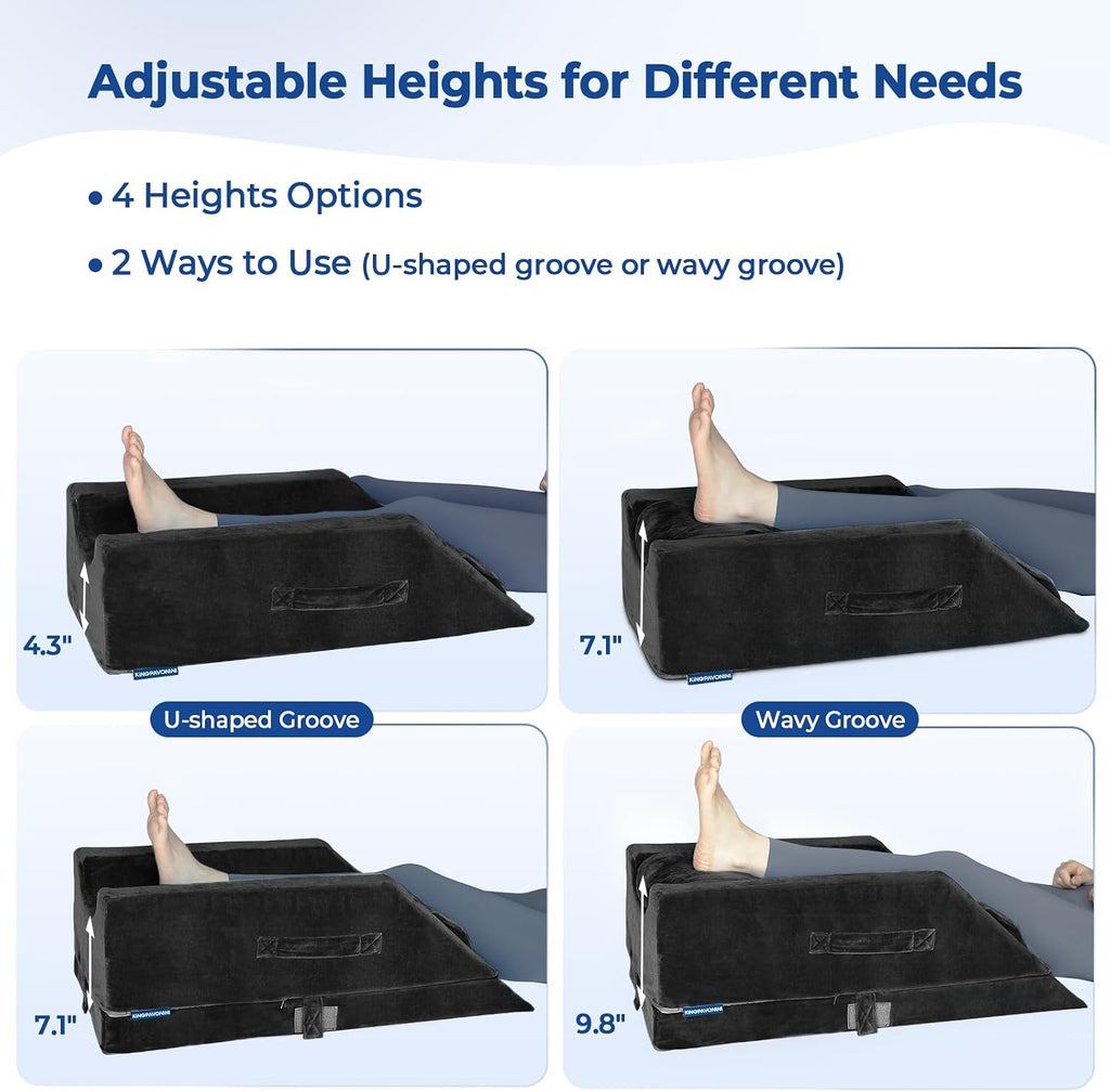 KingPavonini 4-Height Adjustable Leg Elevation Pillows for After Surgery with Ergonomic Curve, Memory Foam Wedge Pillow for Legs Swelling,…