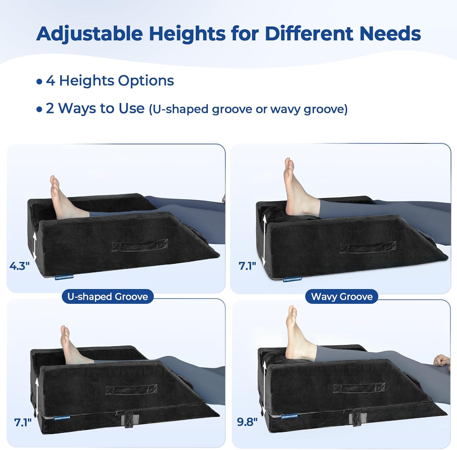 KingPavonini 4-Height Adjustable Leg Elevation Pillows for After Surgery with Ergonomic Curve, Memory Foam Wedge Pillow for Legs Swelling,…