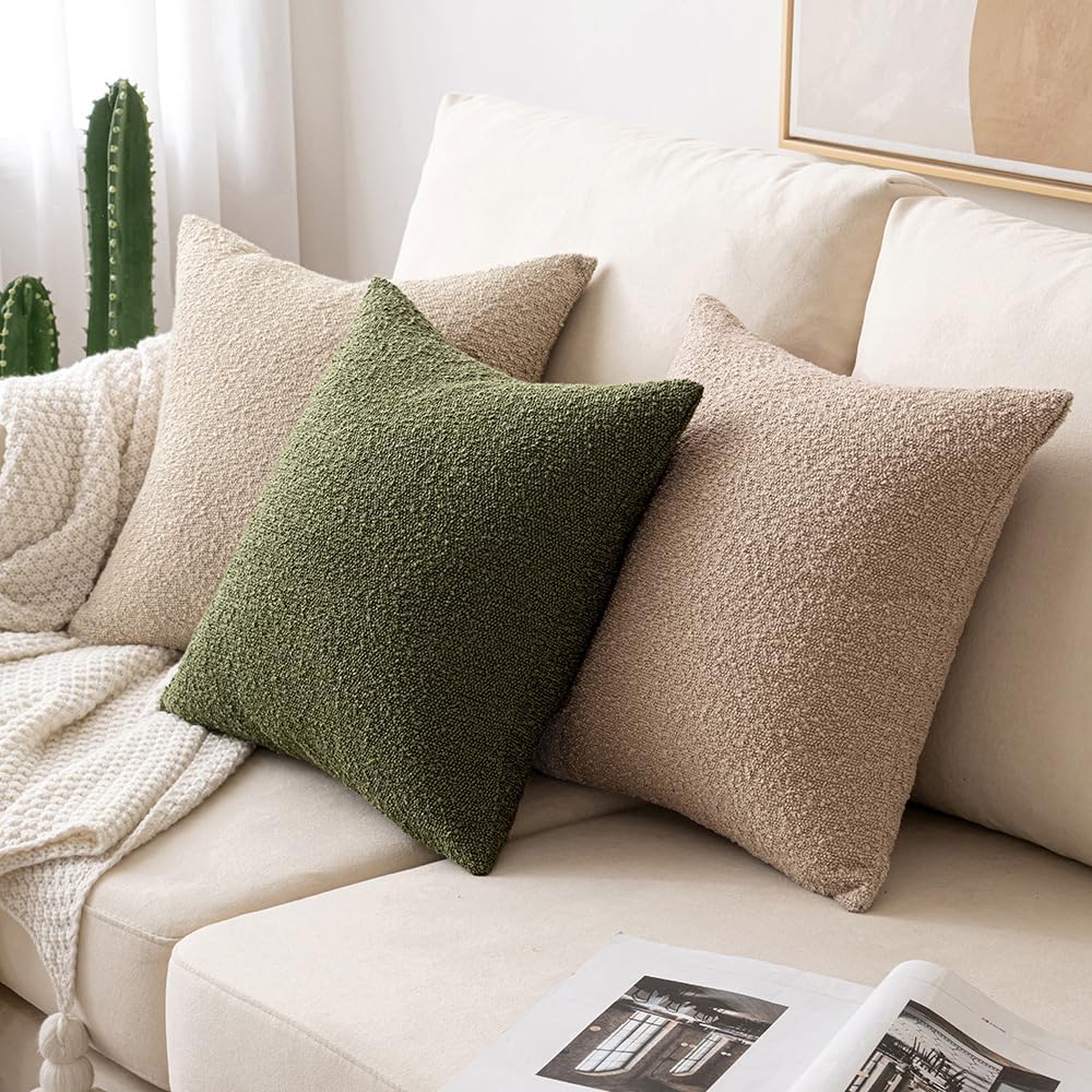 Miulee 12x20 Inch Decorative Lumbar Pillow Covers for Couch Bed Set of 2 Textured Boucle Neutral Spring Throw Pillow Covers Olive Moss Gree…