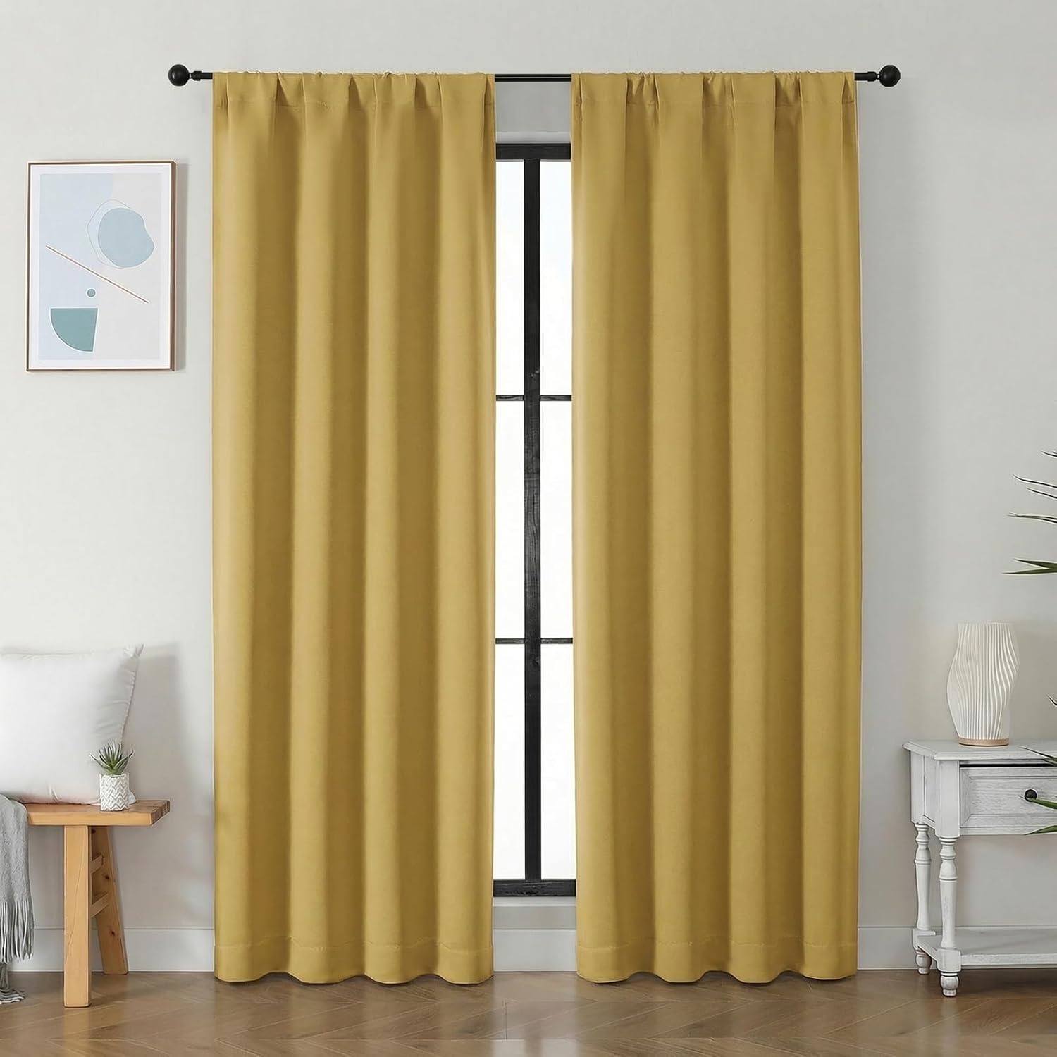Simplebrand Ava Bright Gold Blackout Curtains for Bedroom 84 Inch Length 2 Panels Set, Solid Thermal Insulated Privacy Nursery Window …