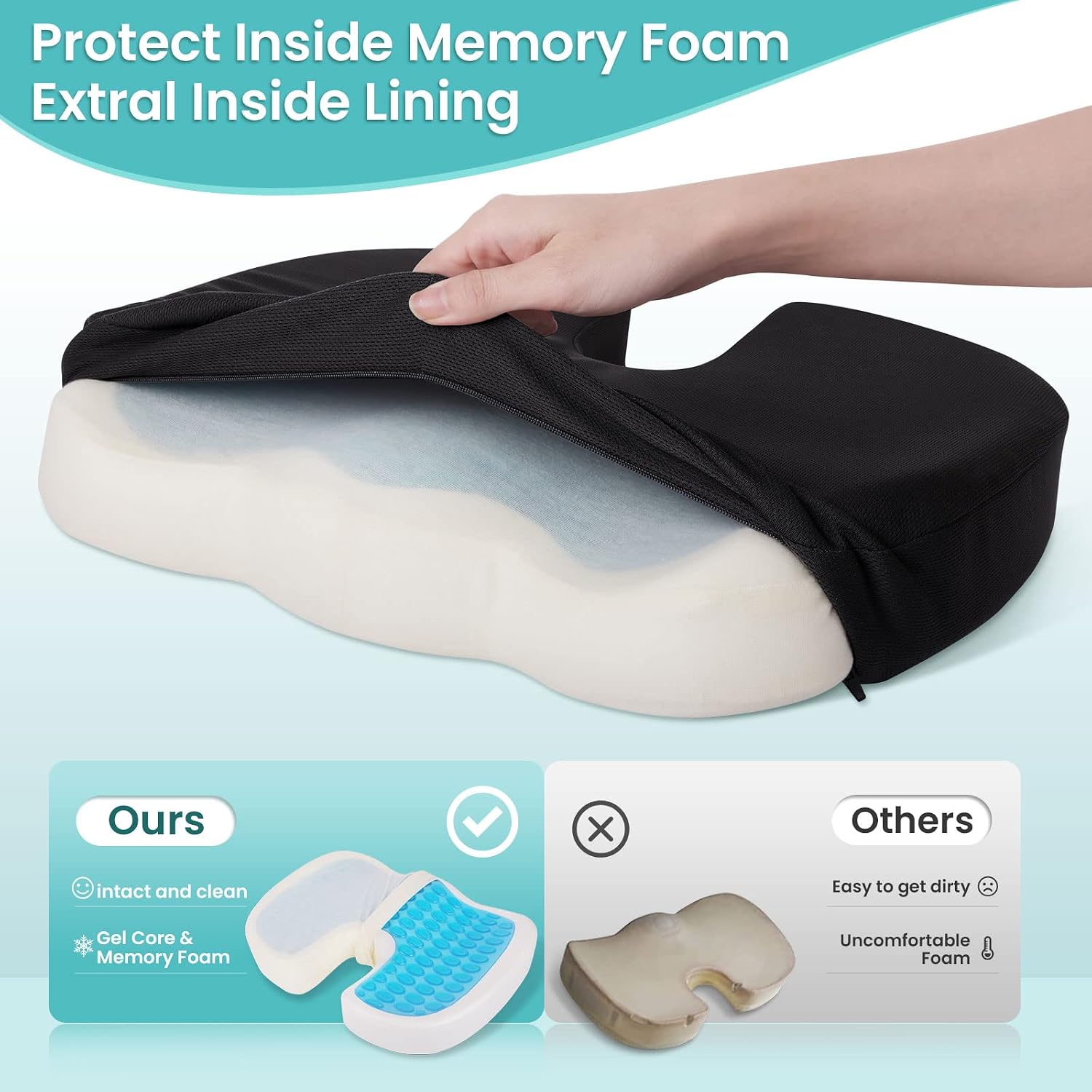 CushZone Office Chair Seat Cushion, Cooling Gel Enhanced Memory Foam Cushion for Long Sitting - Back, Sciatica, Coccyx, Tailbone Pillow - f…