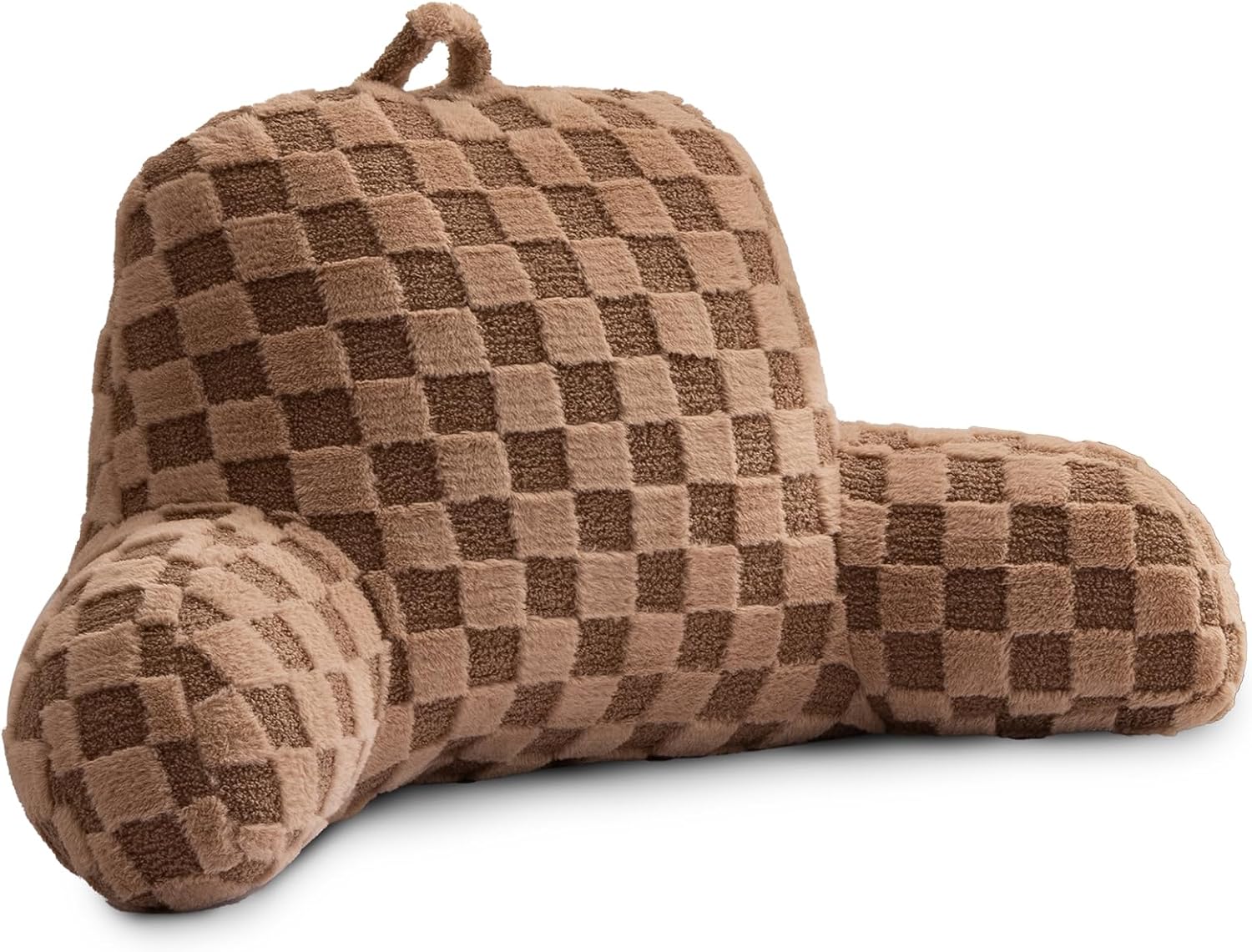 Holawakaka Checkered Reading Pillow for Bed and Sofa Couch Sitting Up, Backrest Pillows with Arms for Kids Teens Adults, Back Support Cushi…