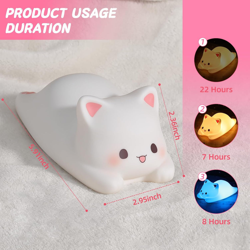 LOVERUIS Cute Night Light for Kids Cat Night-Light Baby Girl Squishy NightLight 1/3 Hour Timer Kitty Light Baby Dimmable Nursery Lamp…