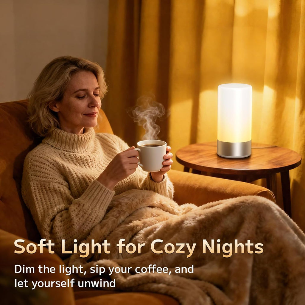 Table Lamp, Bedside Touch Control Lamp for Bedroom 3 Level Dimmable Warm White Lights with 256 RGB Color Mode Modern Deisgn Smart…