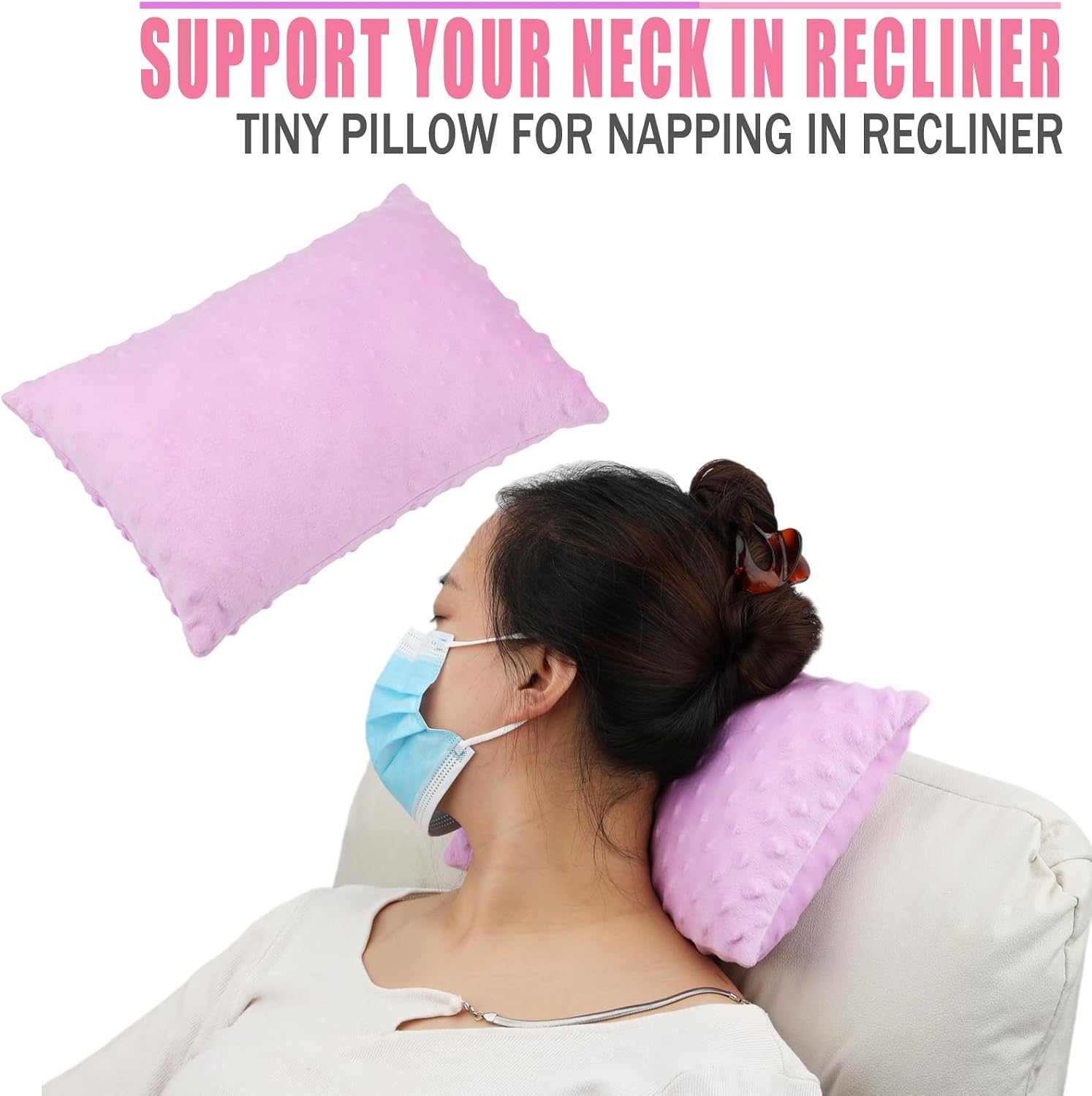 BNRendles Small Neck Pillow for Recliner Chair Neck Support Pillows Plump Adjustable Filling Nap Airplane Sleeping Little Cushion Minky Dot…