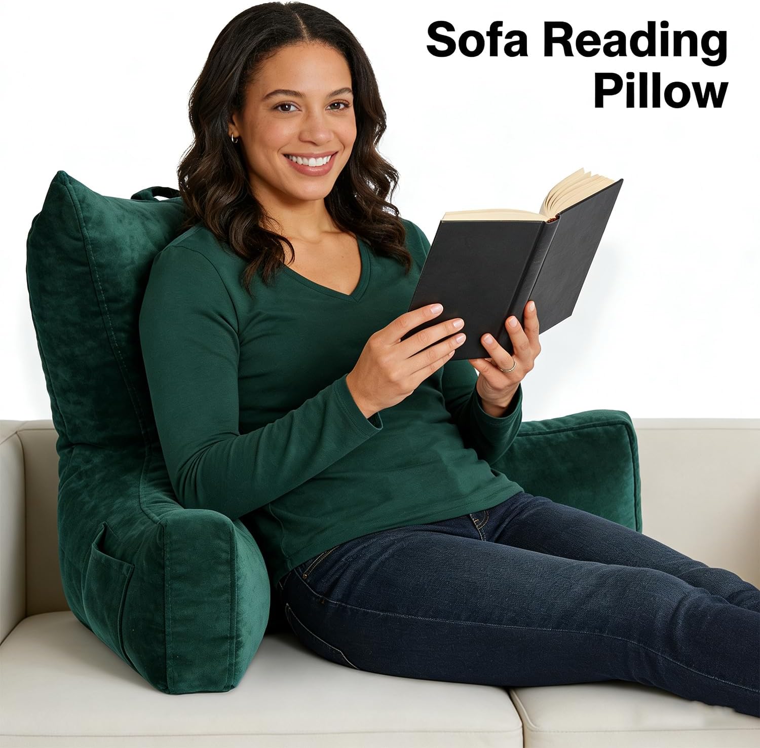 Neustern Reading Pillow for Sitting in Bed Adult, Back Pillow for Bed Shredded Memory Foam Chair Pillow with Arms and Pockets, Backrest…