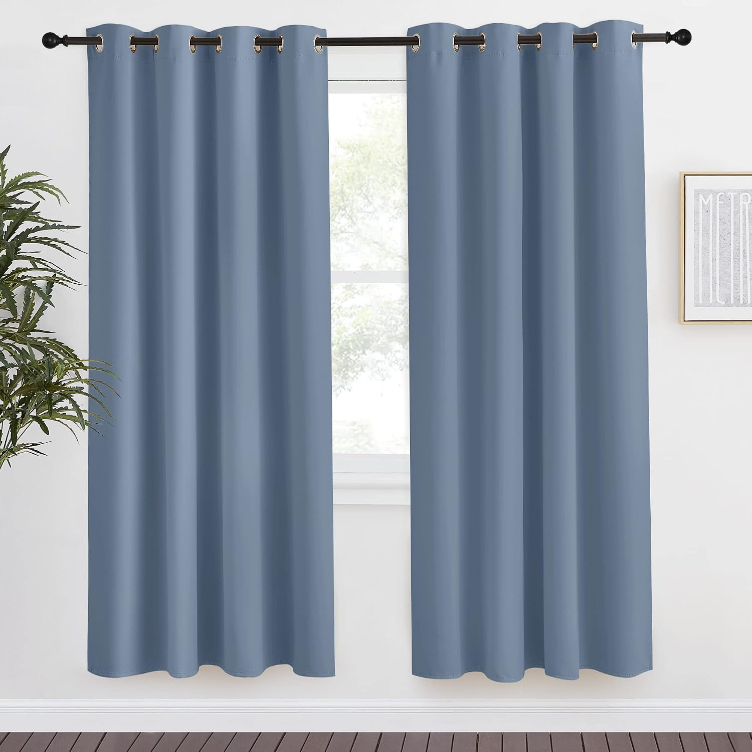 NICETOWN Blackout Curtain Panel, W55 x L78, 1 PC, Stone Blue Color, Light Blocking Room Darkening Window Drape for Nursery/Bedroom, Ring Top
