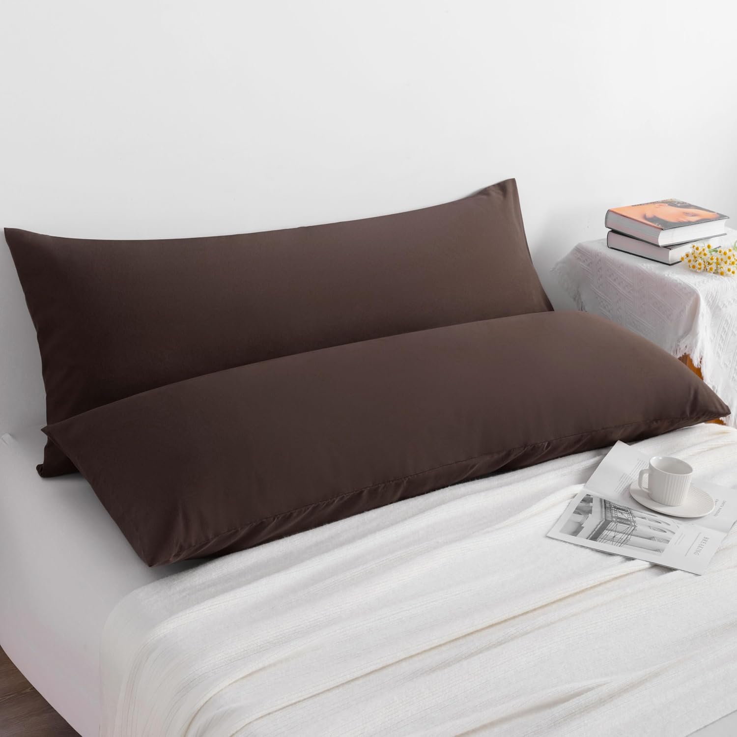 Ntbay Body Pillow Cases Set of 2, 2 Pack Brushed Microfiber 20x54 Inches, Soft, Wrinkle, Fade, Stain Resistant Dark Brown Pillow Cases with…