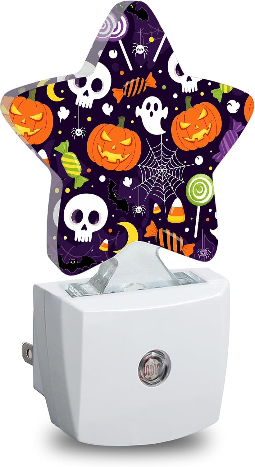 Halloween Skull Star Night Light Plug in, Decorative Night Light for Kids Room Nursery Bedroom, Soft Glow Sensor Lamp for Hallway…