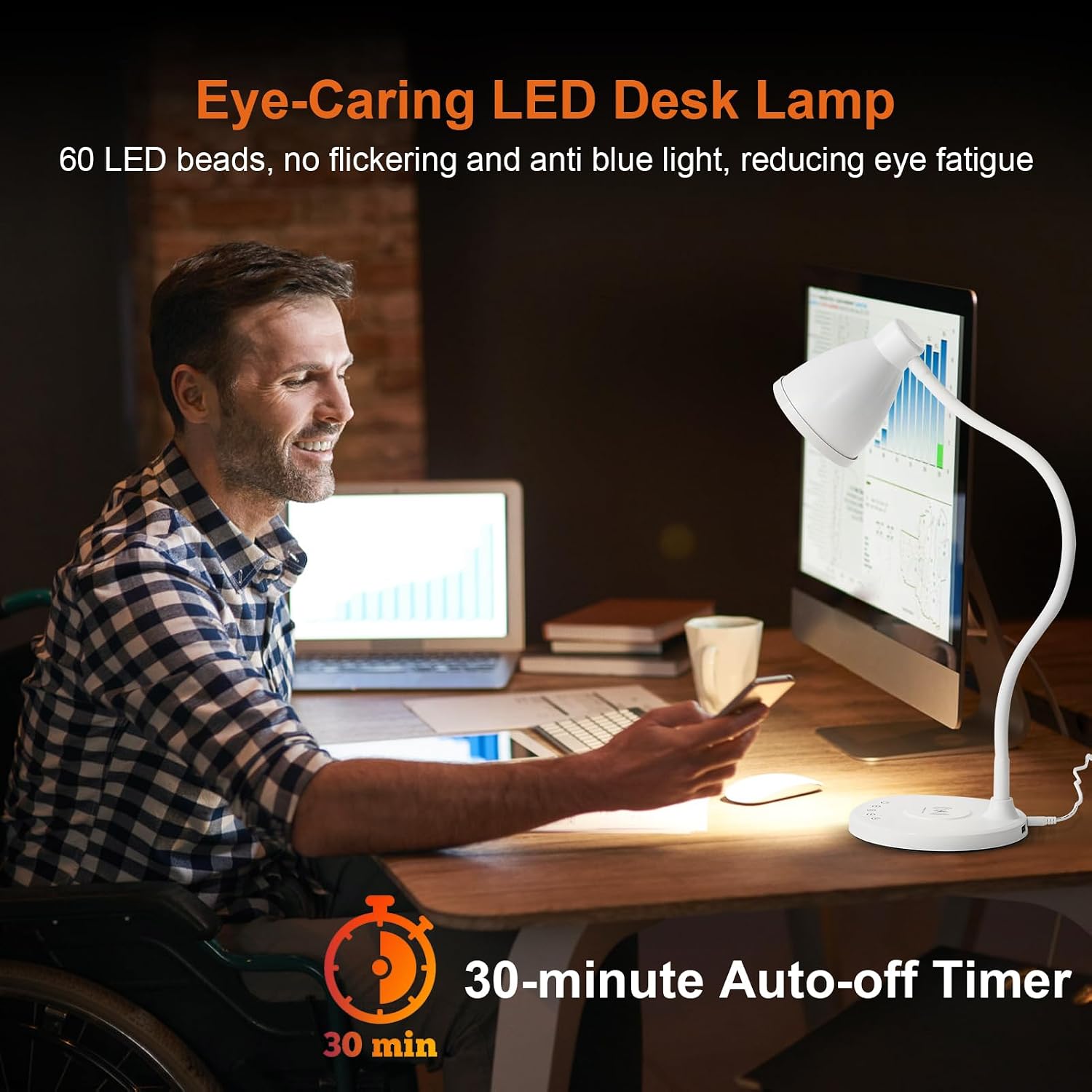 BOHON Desk Lamp for Home Office, LED Desk Light with USB C+A Charging Ports, Wireless Charger, 5 Colors Stepless Dimming Reading Light…