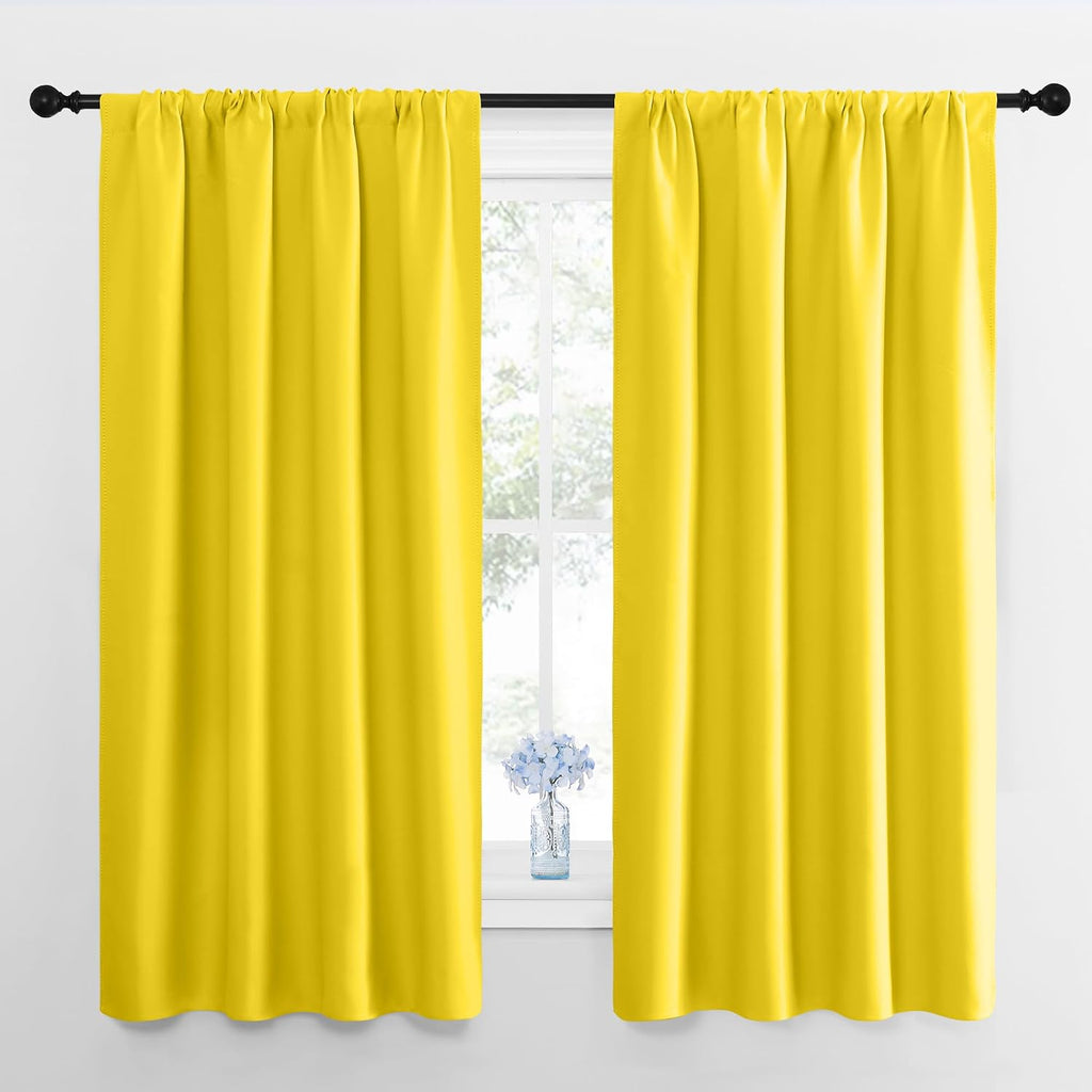 Nicetown Bright Yellow Blackout Curtains 63 inches Long for Living Room, Darkening Window Curtain Panels, easy maintenance Solid Thermal…