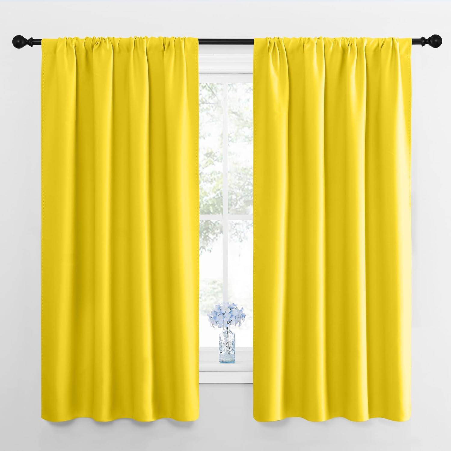 Nicetown Bright Yellow Blackout Curtains 63 inches Long for Living Room, Darkening Window Curtain Panels, easy maintenance Solid Thermal…