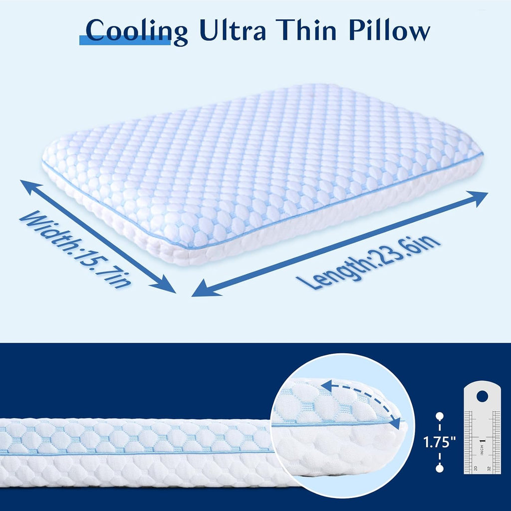 Iwacool Stomach Sleeping Pillow for Back & Stomach Sleeper, Flat Soft Pillows for Sleeping Thin Memory Foam Pillow for Back Shoulder Neck -…