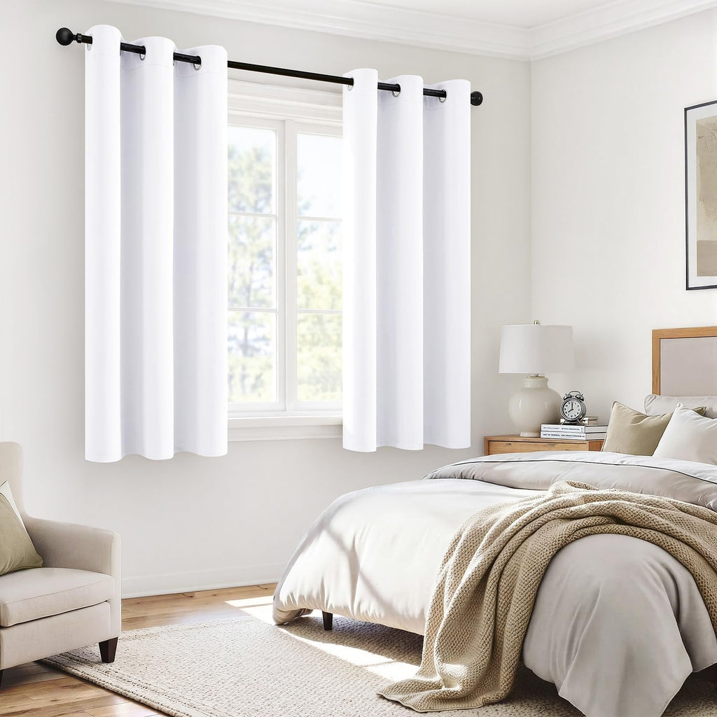 Miulee White 100% Blackout Curtains for Bedroom 54 Inch Length, 2 Thick Layers Thermal Insulated Short Window Curtains with Black Liner, No…