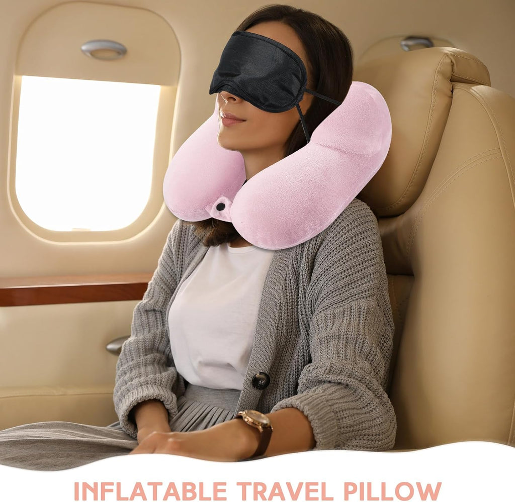 Sintuff 2 Pack Inflatable Travel Pillow for Airplanes Inflatable Neck Flight Pillows with Compact Bag and Blindfold for Traveling…