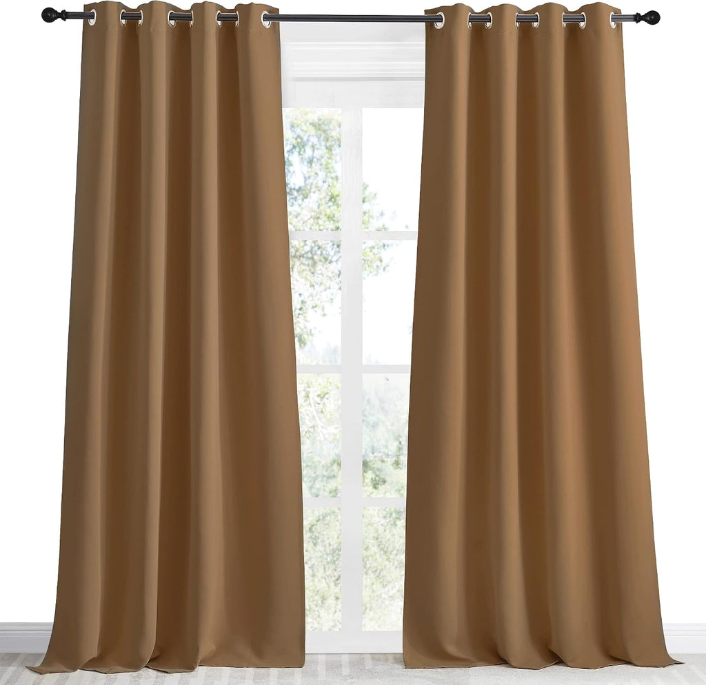 NICETOWN Gold Brown Curtain 96 inch Long, 1 Panel, W55 x L96, Grommet Blackout Thermal Insulated Room Darkening Sound Reducing Window…