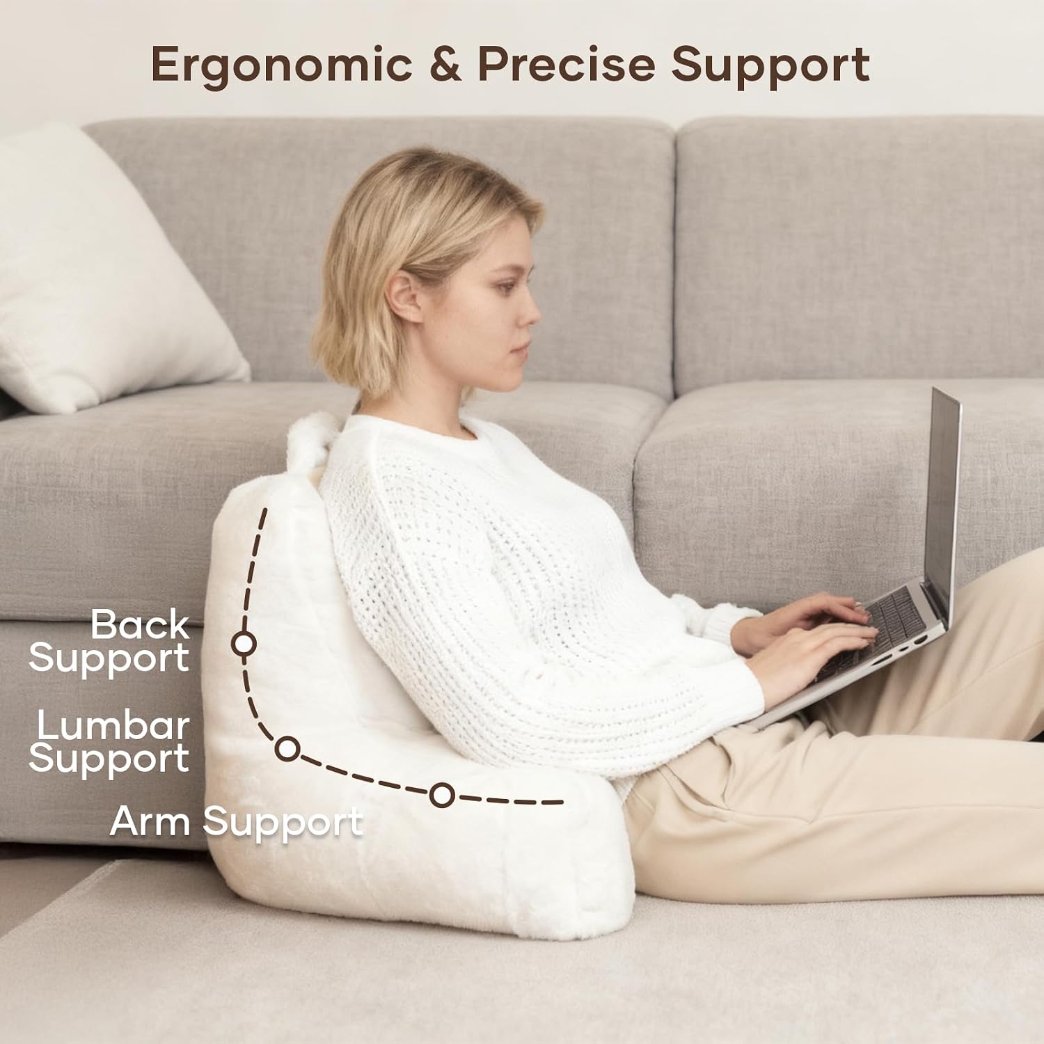 NOONTIDE Reading Pillow for Sitting up in Bed and Couch, Large Back Pillow for Adult & Teens with Soft Adjustable Neck Roll Backrest…