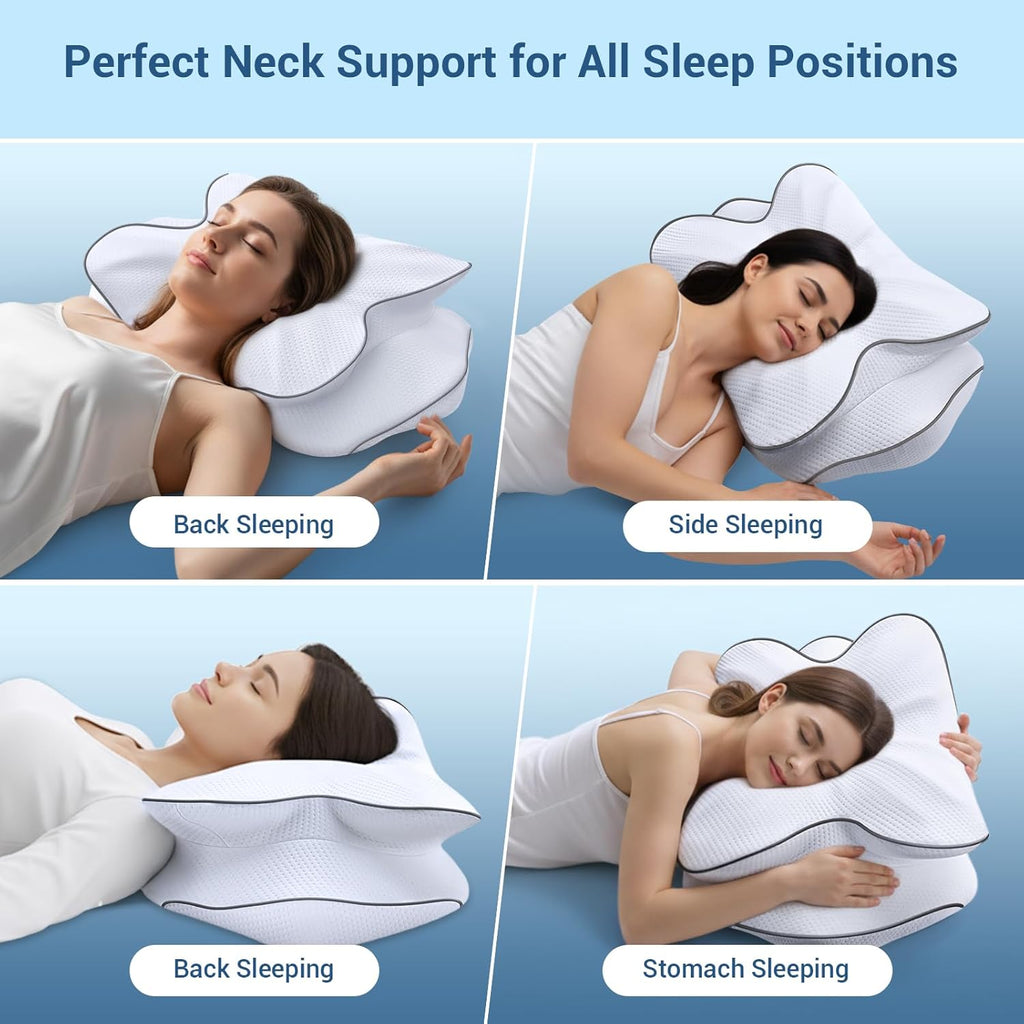 AZBestPro Memory Foam Cervical Pillow for Neck Support &, Butterfly Ergonomic Design – 24×15.75×5.7 Inches, Removable 100% Polyester Pillo…