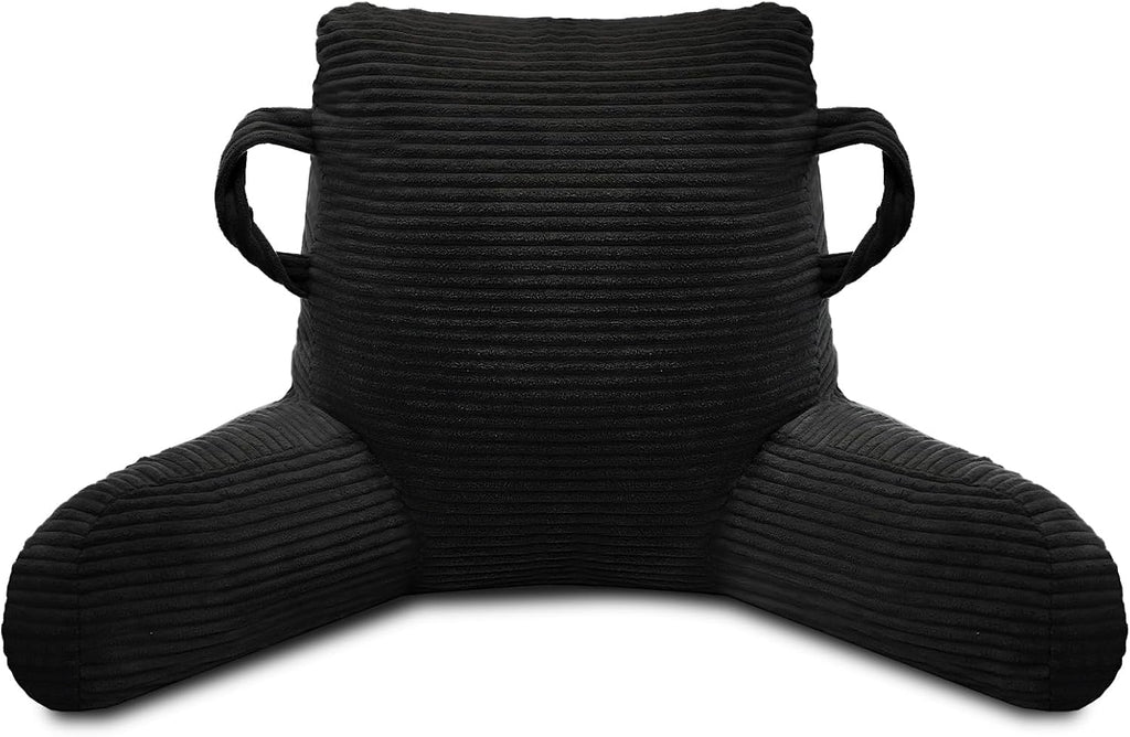Reading Pillow for Sitting in Bed Adult, Bed Reading Pillow with Shredded Memory Foam, Back Pillow for Sitting with Arms and Pockets, Black