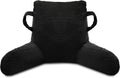 Reading Pillow for Sitting in Bed Adult, Bed Reading Pillow with Shredded Memory Foam, Back Pillow for Sitting with Arms and Pockets, Black