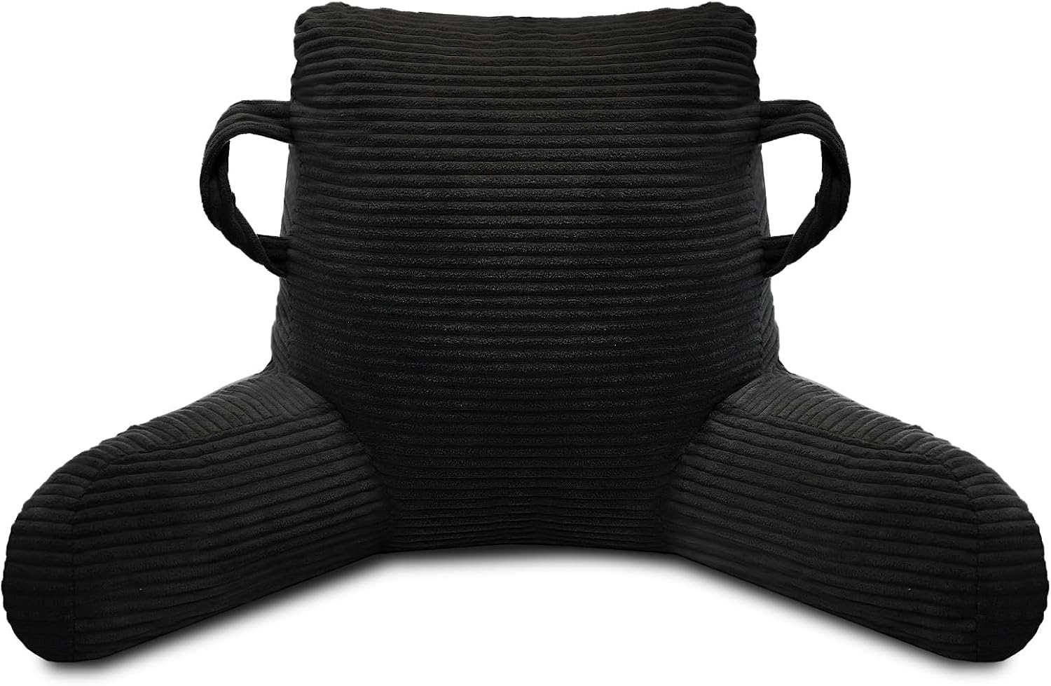 Reading Pillow for Sitting in Bed Adult, Bed Reading Pillow with Shredded Memory Foam, Back Pillow for Sitting with Arms and Pockets, Black