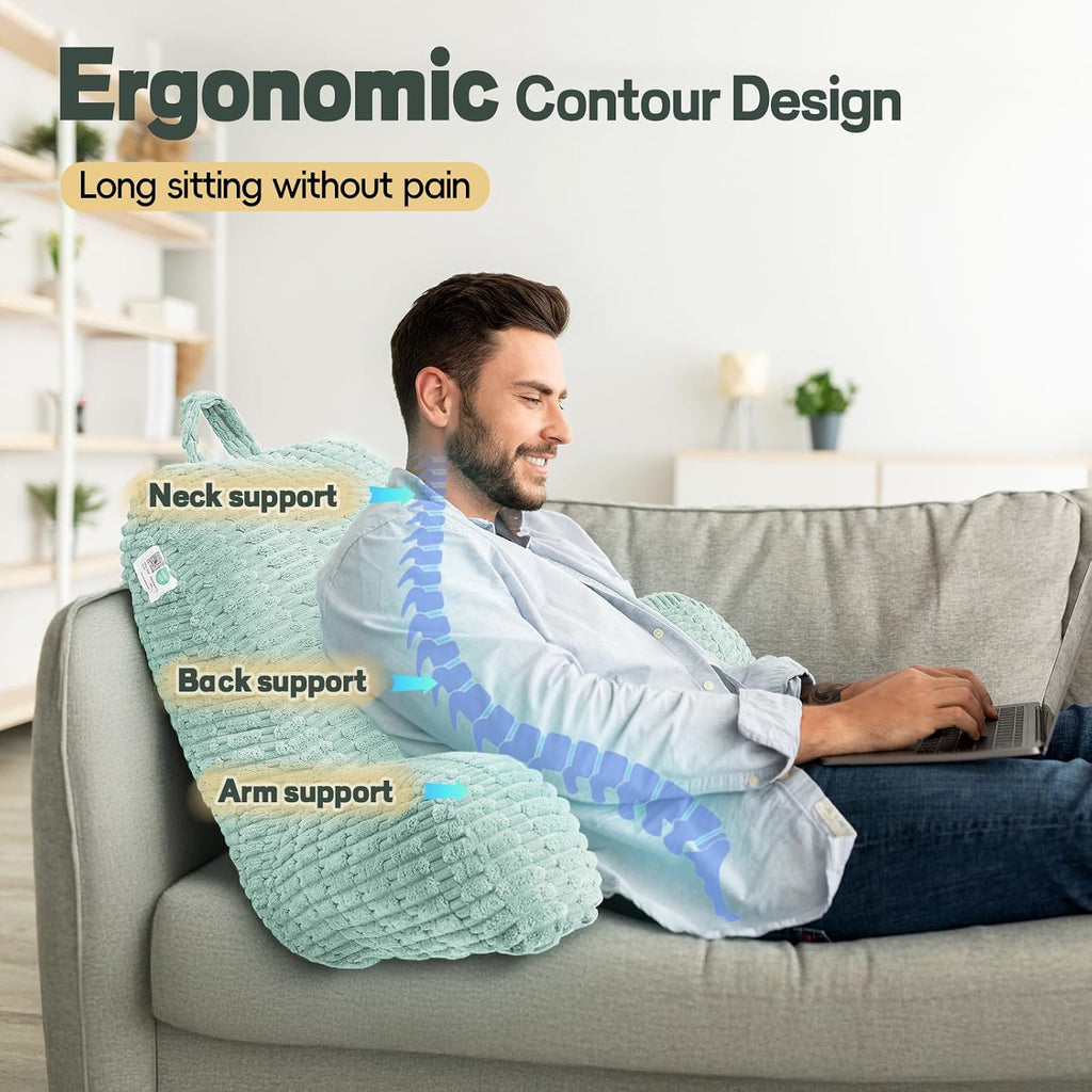 Luisof 21" Higher Large Reading Pillow for Bed Adult, Back Pillow for Bed Sitting Up with Memory Foam Back Support with Arms Rest for Couch…