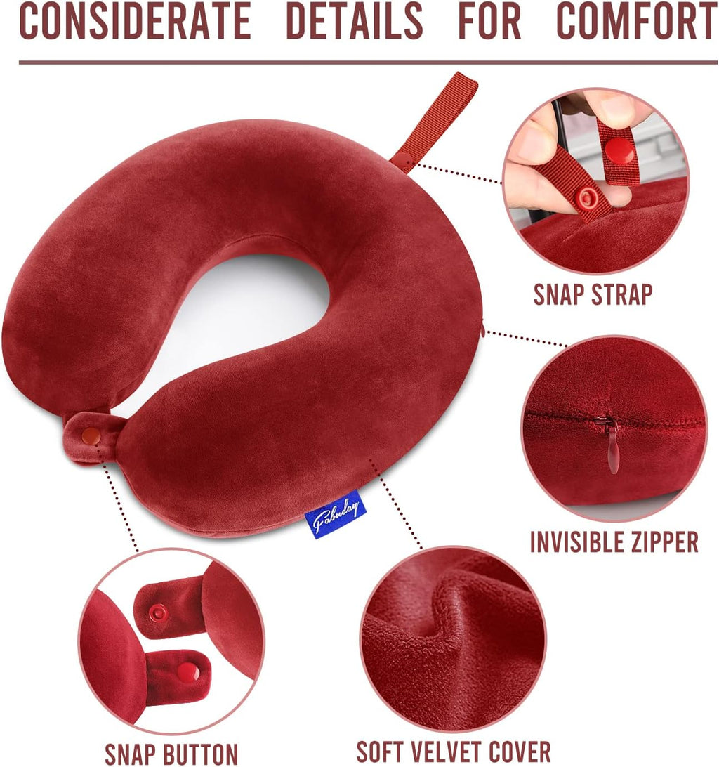 Fabuday Neck Pillows for Travel - Airplane Pillow for Long Flight with Attachable Snap Strap Washable Cover, Memory Foam Travel Rest Pillow…