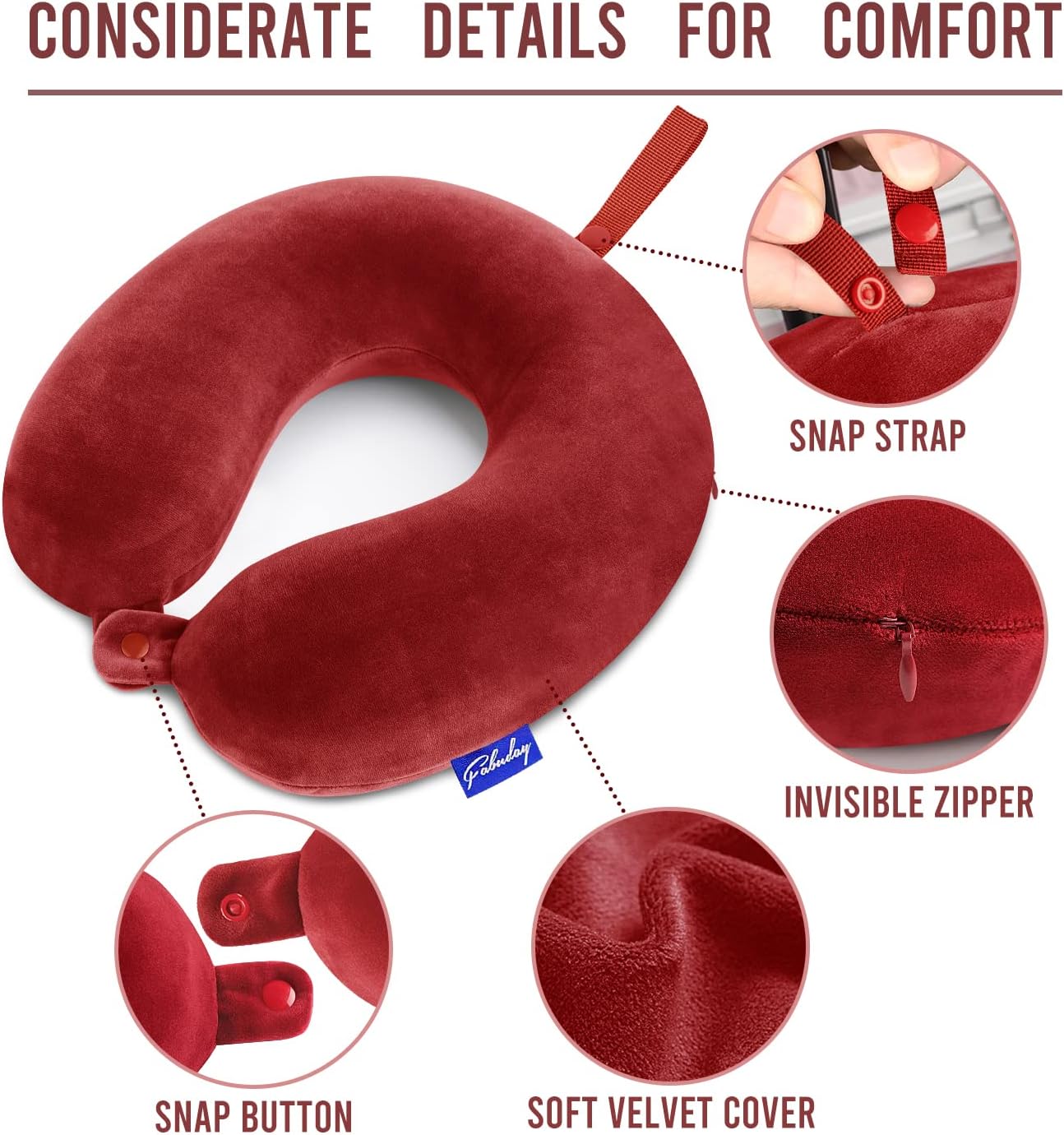 Fabuday Neck Pillows for Travel - Airplane Pillow for Long Flight with Attachable Snap Strap Washable Cover, Memory Foam Travel Rest Pillow…
