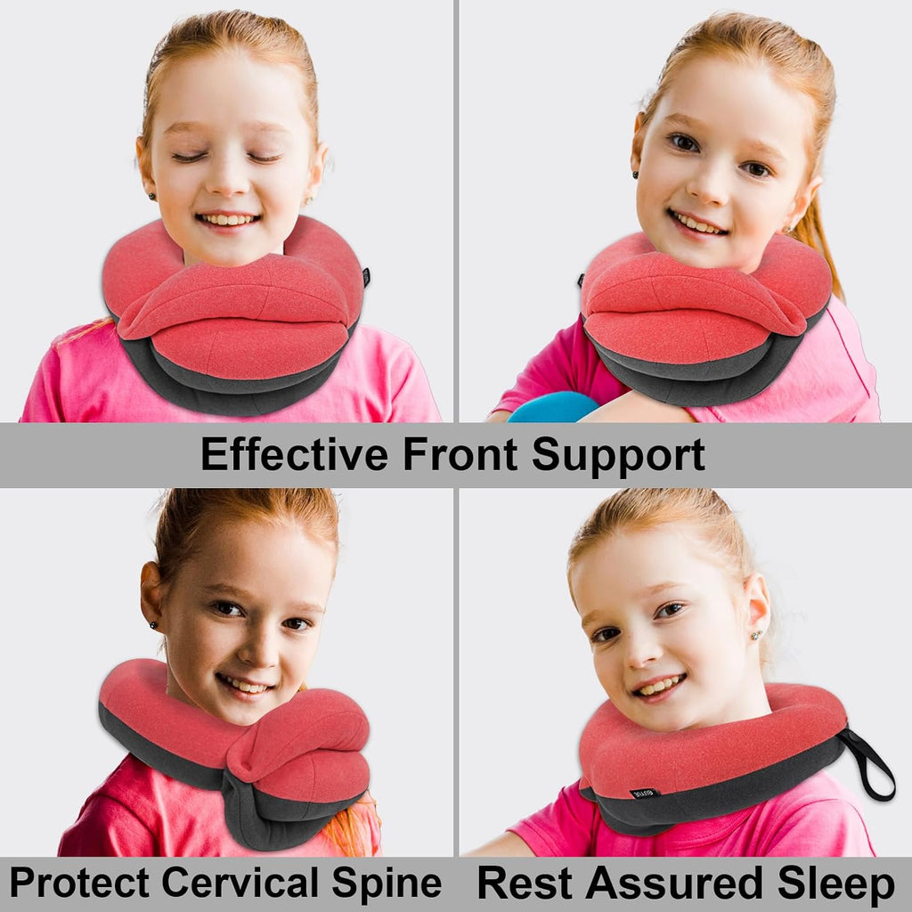 BUYUE Kids Travel Pillows for Airplane, Memory Foam 360° Head Support Sleeping Essentials for Girls Long Flight, Skin-Friendly Soft Neck…